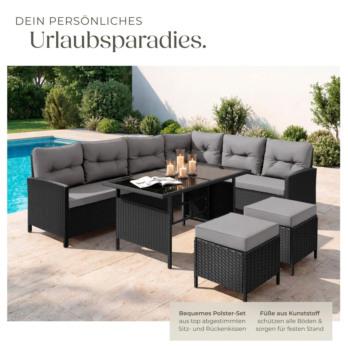 tectake Barletta Gartenlounge-Set, für 6-8 Personen, UV-beständig, inkl. Sicherheitsglas-Tisch 4