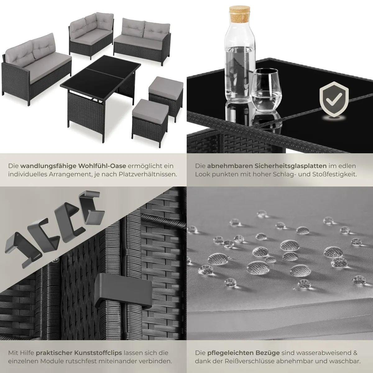 tectake Barletta Gartenlounge-Set, für 6-8 Personen, UV-beständig, inkl. Sicherheitsglas-Tisch 5
