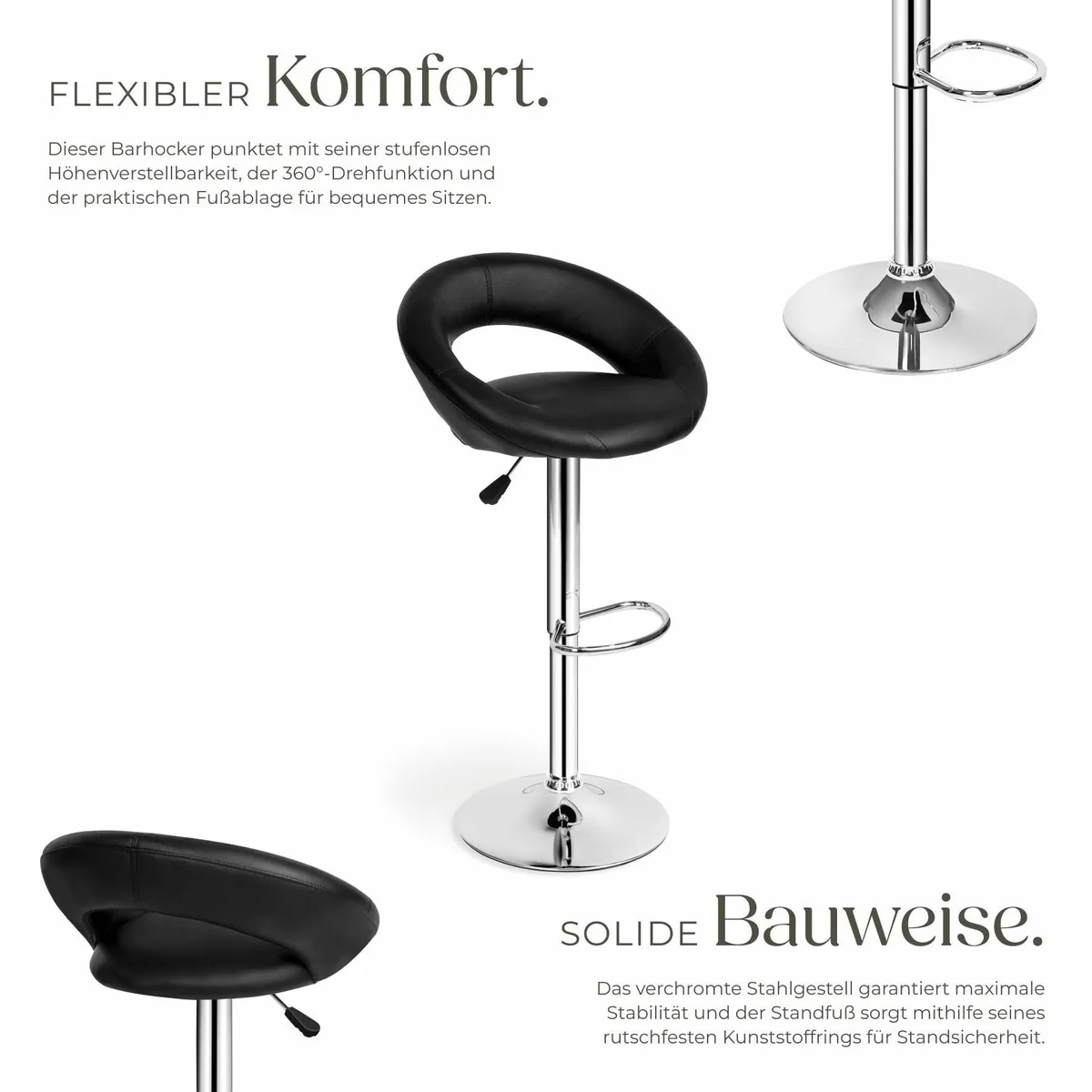 tectake Barhocker Christian 2er Set, gepolstert, drehbar und höhenverstellbar 3