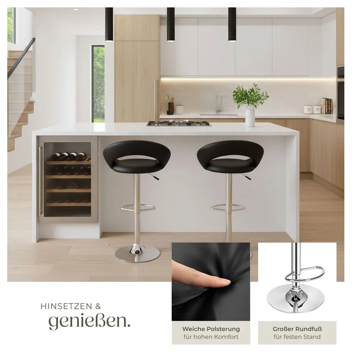 tectake Barhocker Christian 2er Set, gepolstert, drehbar und höhenverstellbar 4