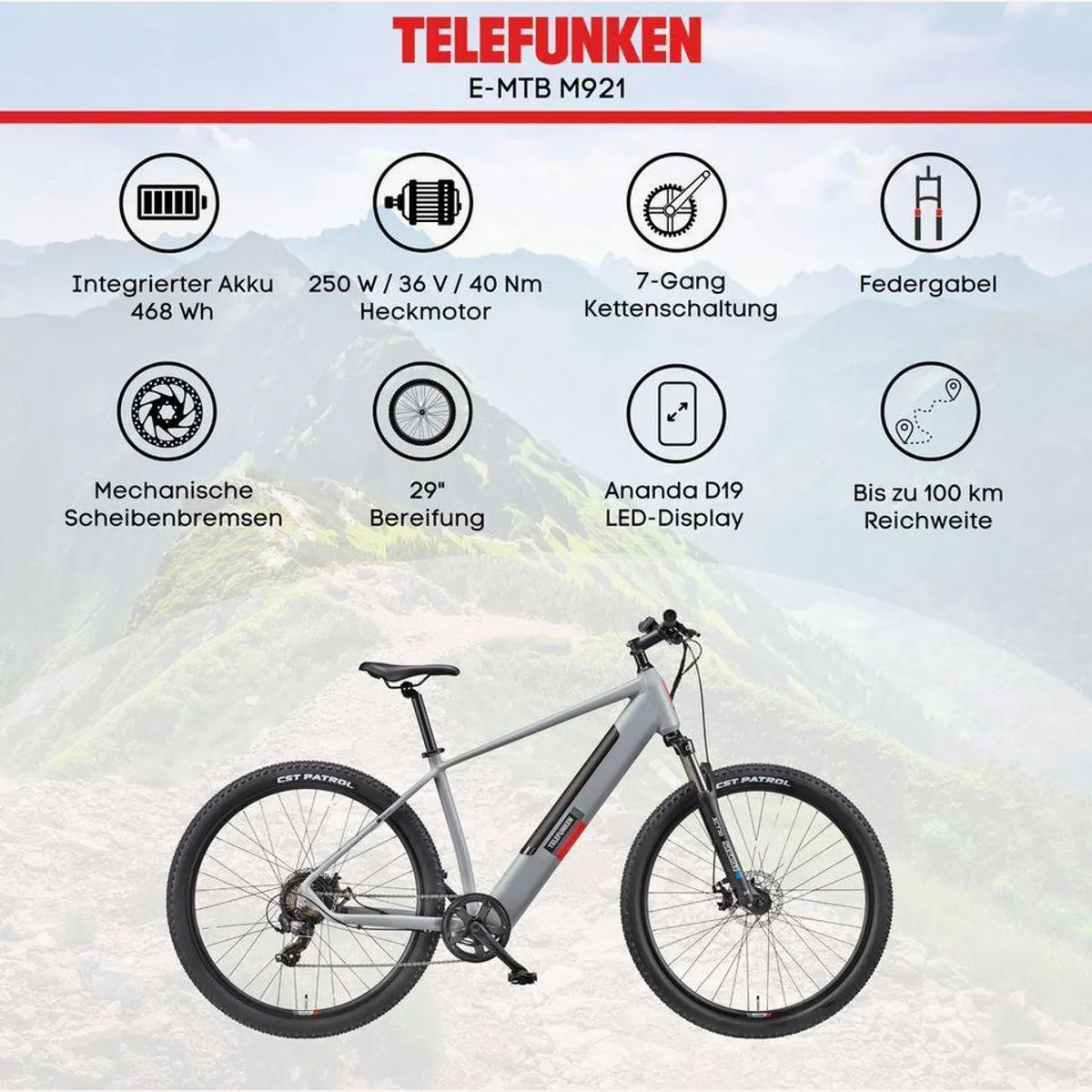 Telefunken E-Bike Aufsteiger M921, 7-Gang Shimano, Heckmotor, 468 Wh 5
