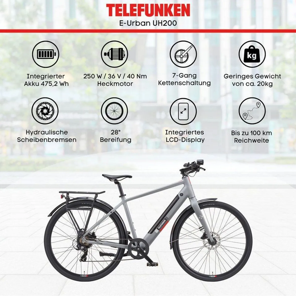 Telefunken E-Bike UH200, 7-Gang Kettenschaltung, leistungsstarker Heckmotor 5