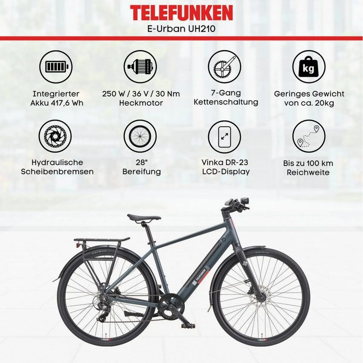 Telefunken UH210 E-Bike Cityrad, 7-Gang Shimano, Heckmotor, 417,6 Wh 5