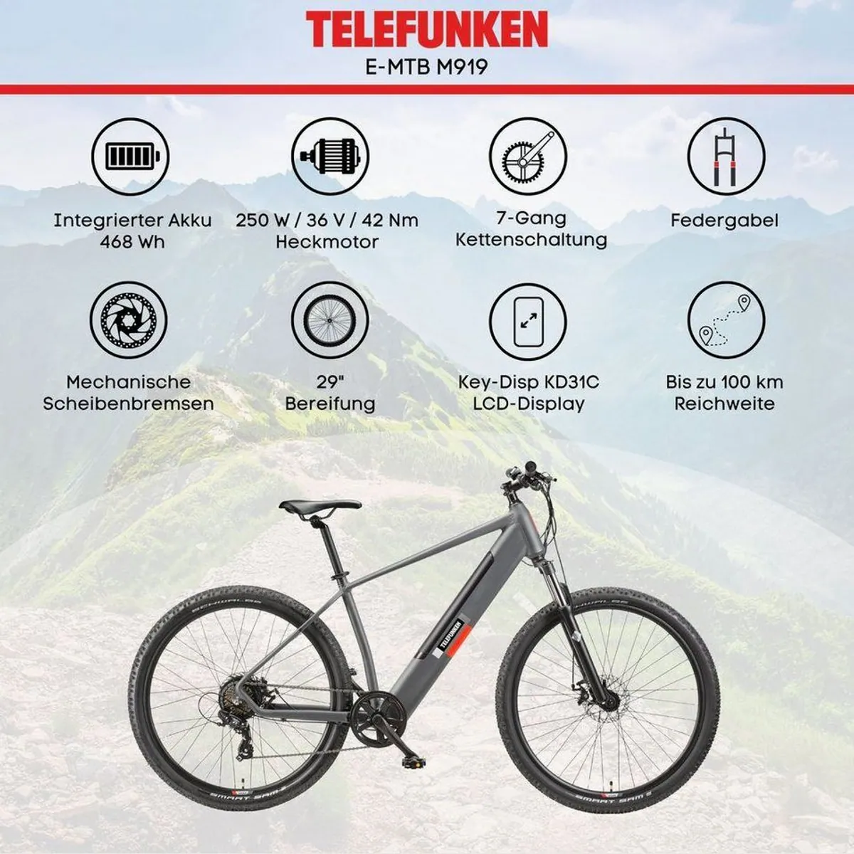 Telefunken E-Bike Aufsteiger M919, 7-Gang Shimano Schaltung, leistungsstarker Heckmotor 5