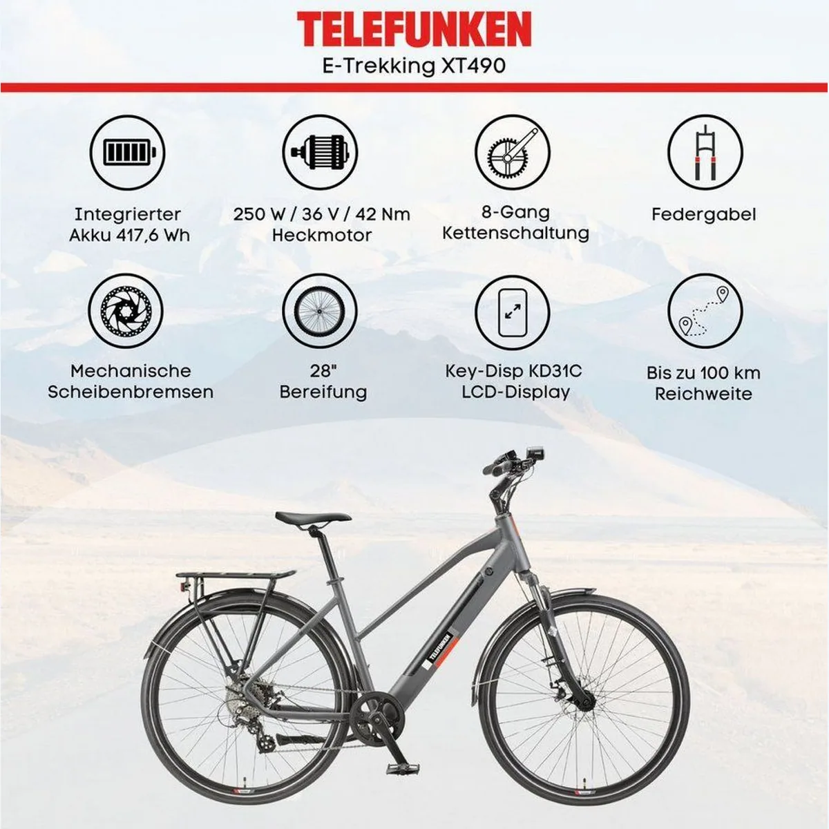 Telefunken E-Bike Trekkingrad Expedition XT490 Damen, 8-Gang Shimano, 417,6 Wh Akku, 28 Zoll 5