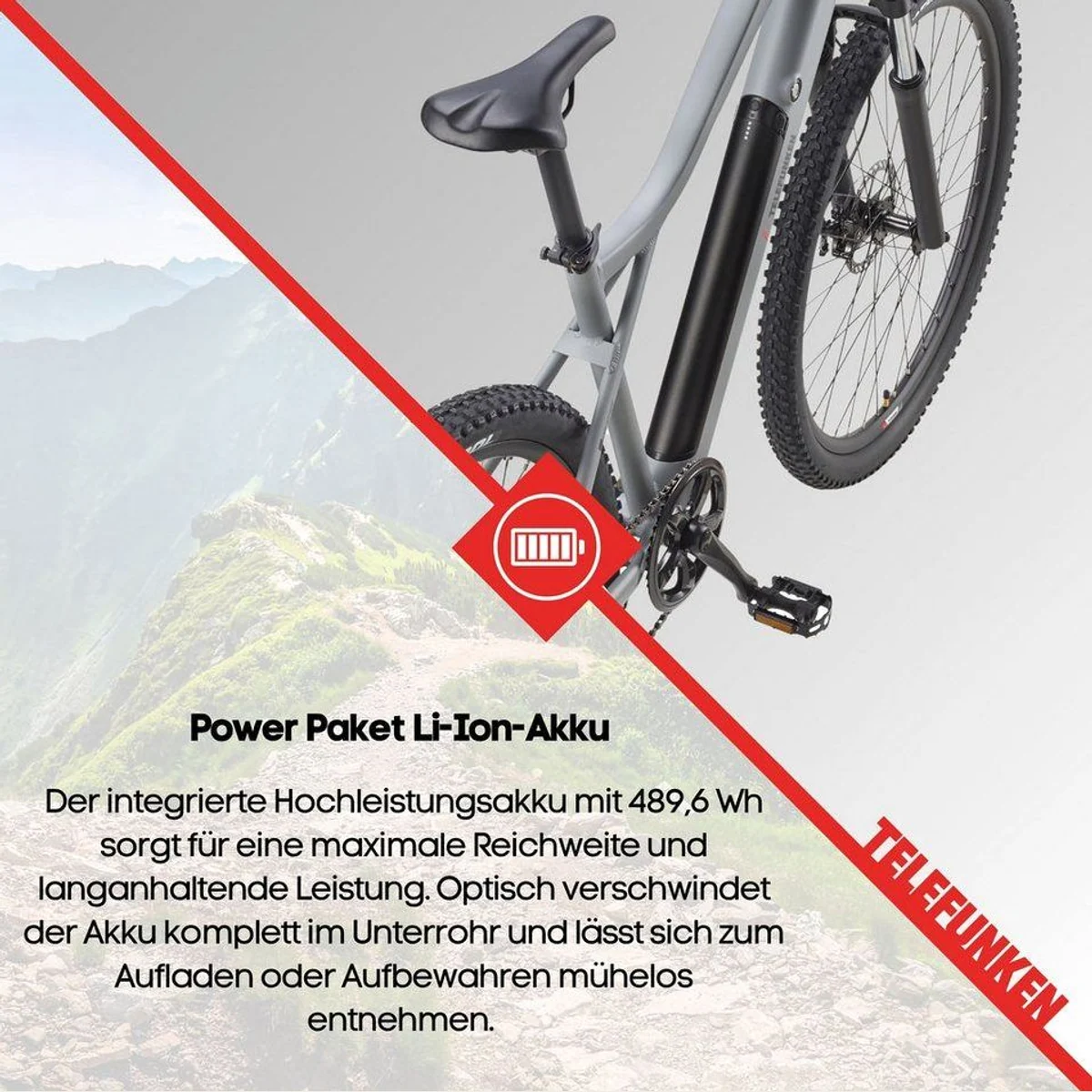 Telefunken MT922 E-Mountainbike, kraftvoller Heckmotor, 29 Zoll Laufräder, 7-Gang Shimano Schaltung 5