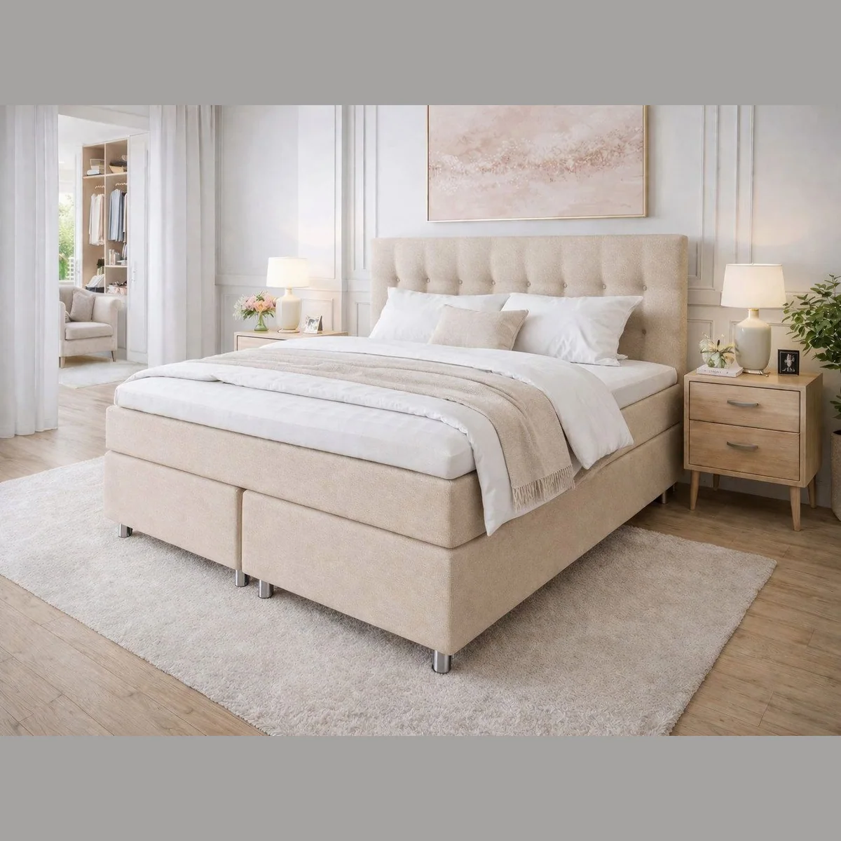 Tesla Dreams Boxspringbett Ronda, echtes Boxspring-Feeling, individuelle Härtegrade — luxuriöser Schlafkomfort