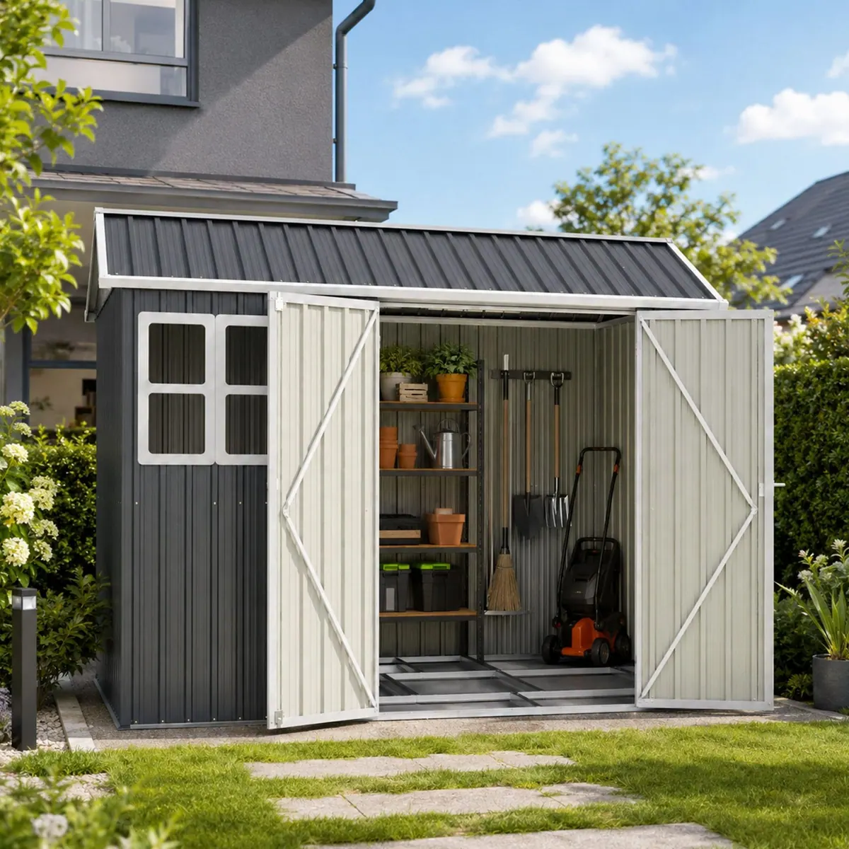 Thanaddo Gartenhaus aus Metall, wasserdicht und stabil — ideal für Garten und Lager