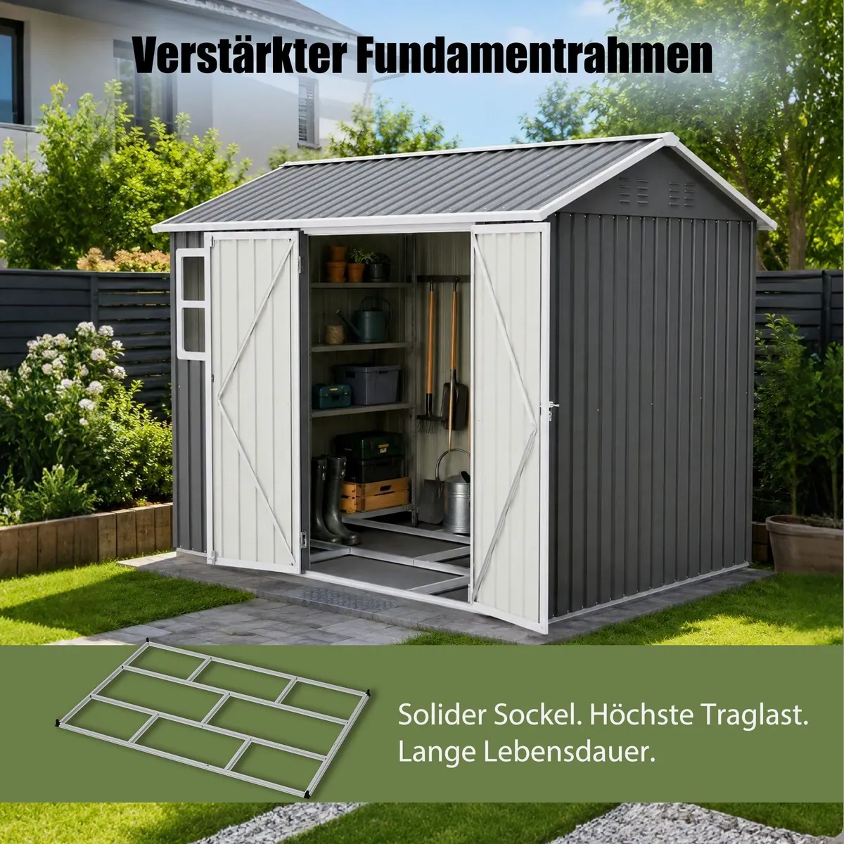Thanaddo Gartenhaus aus Metall, wasserdicht und stabil — ideal für Garten und Lager 4