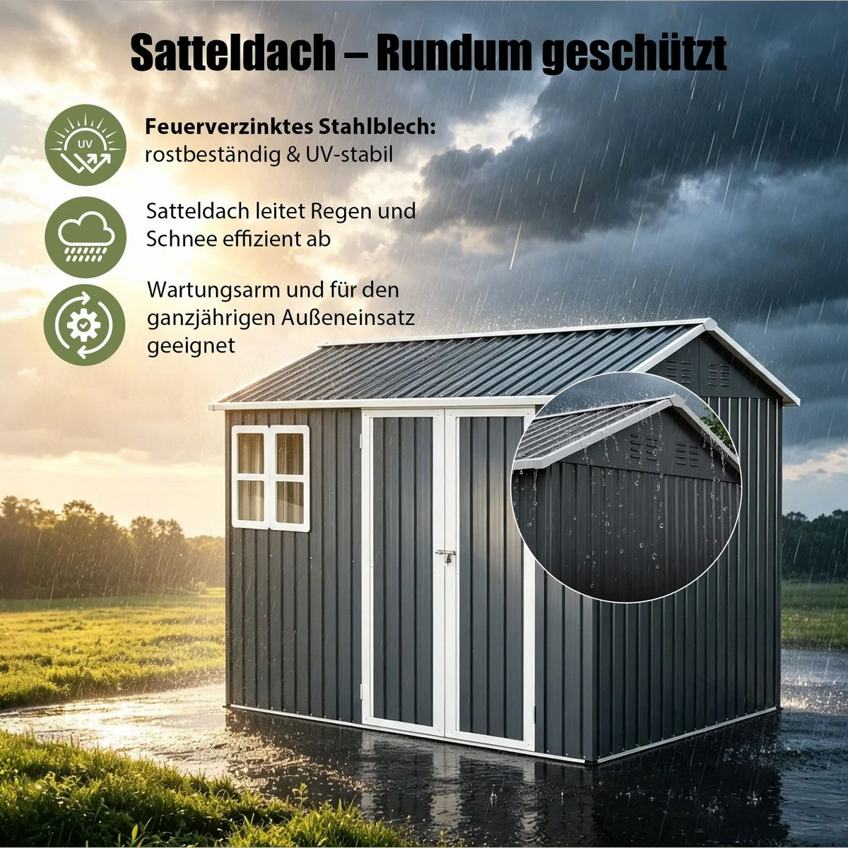 Thanaddo Gartenhaus aus Metall, wasserdicht und stabil — ideal für Garten und Lager 5
