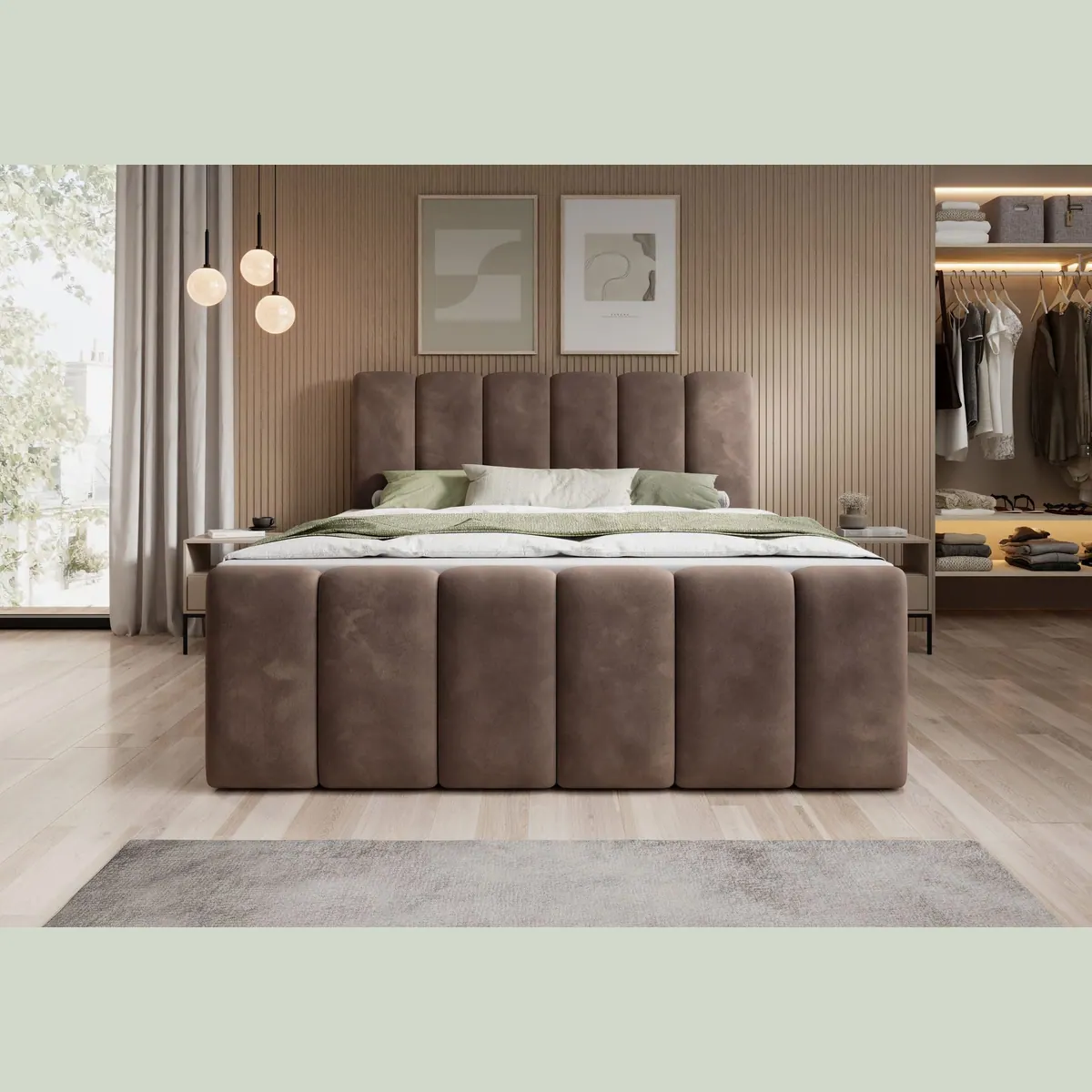 thematys Boxbett mit Bettkasten 140x200–200x200 cm, Velours oder Bouclé Bezug, H3 Matratze + 3cm Topper 2