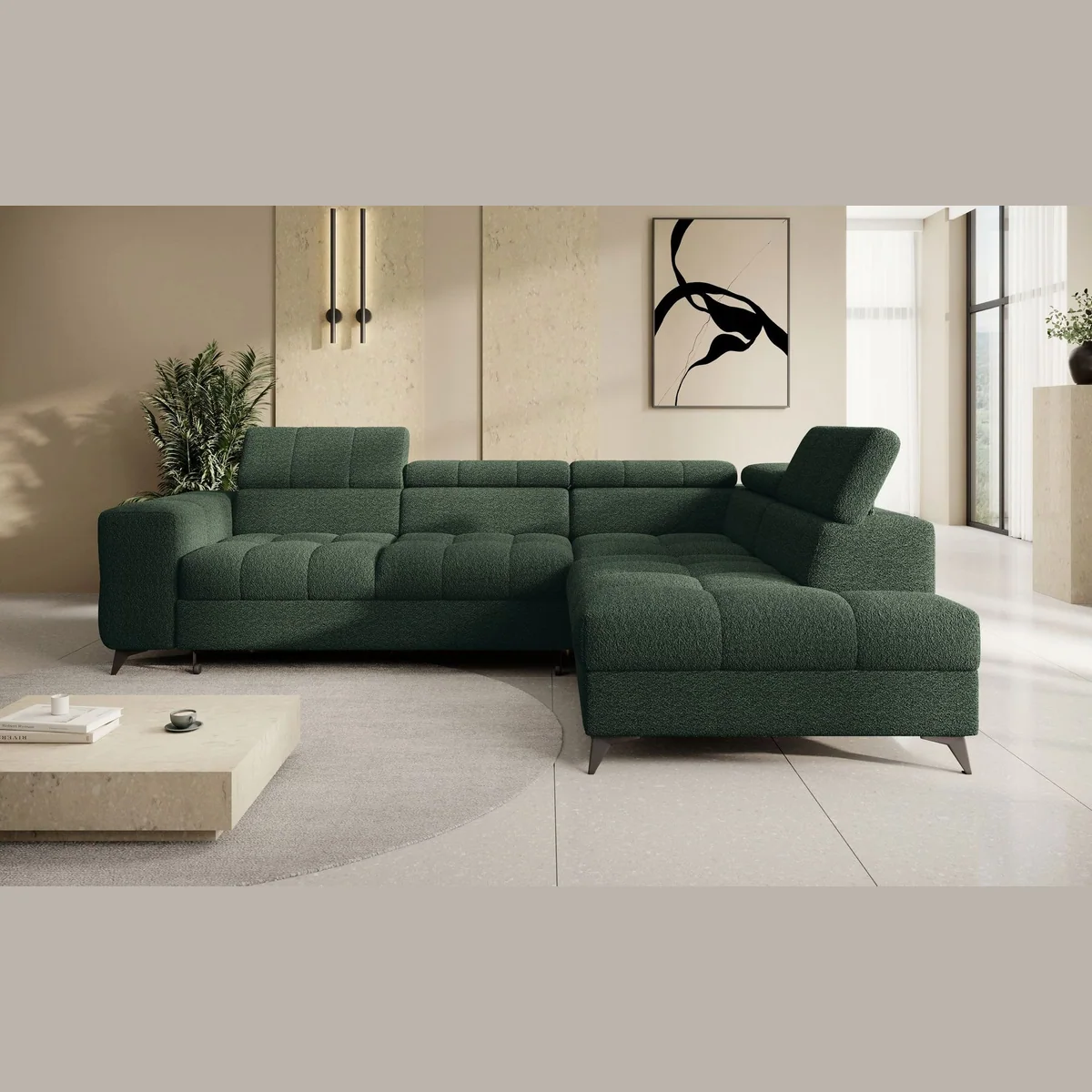 thematys Ecksofa SORANO, Schlaffunktion, Bettkasten, verstellbare Kopfstützen — L-Form 270×203 cm 2