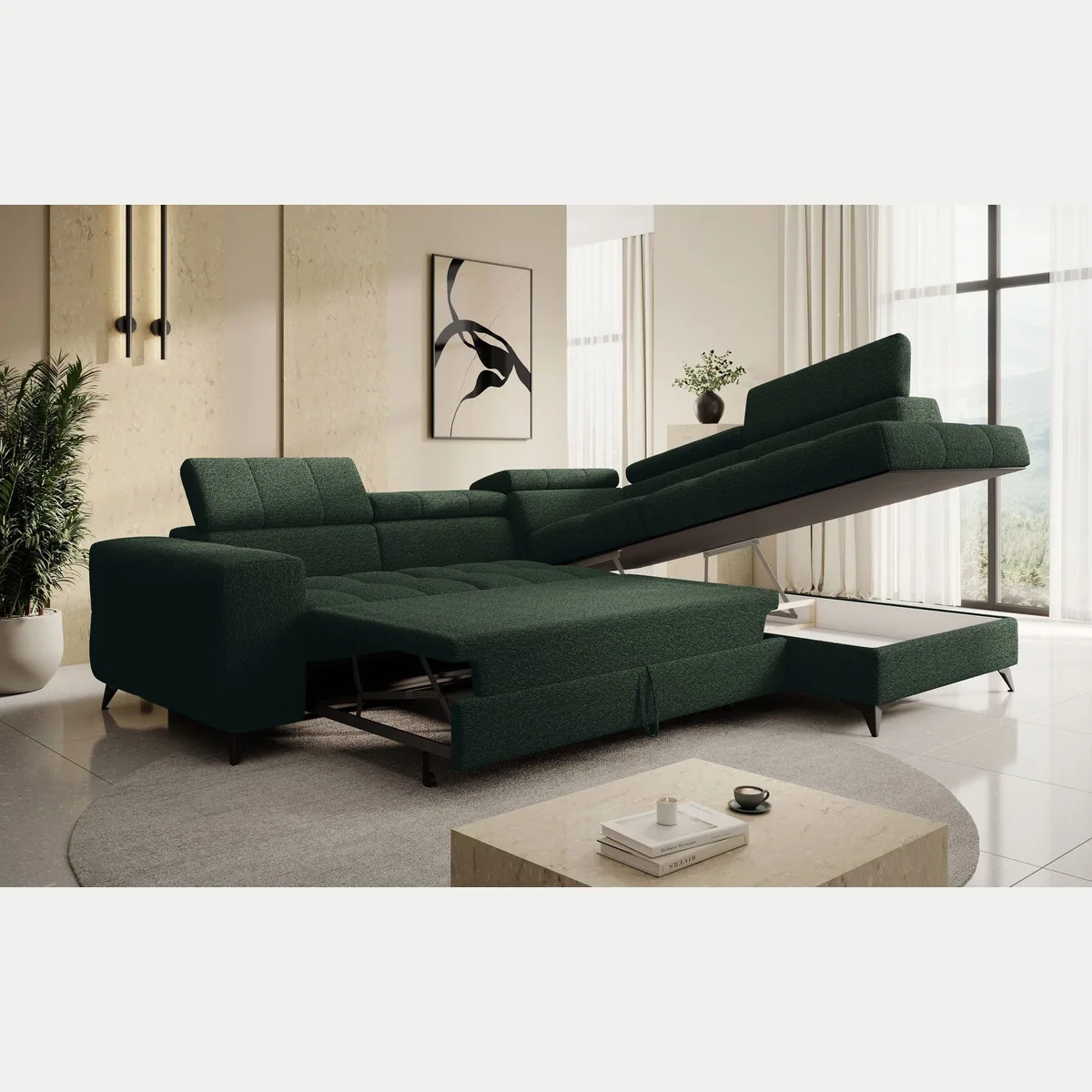 thematys Ecksofa SORANO, Schlaffunktion, Bettkasten, verstellbare Kopfstützen — L-Form 270×203 cm 4