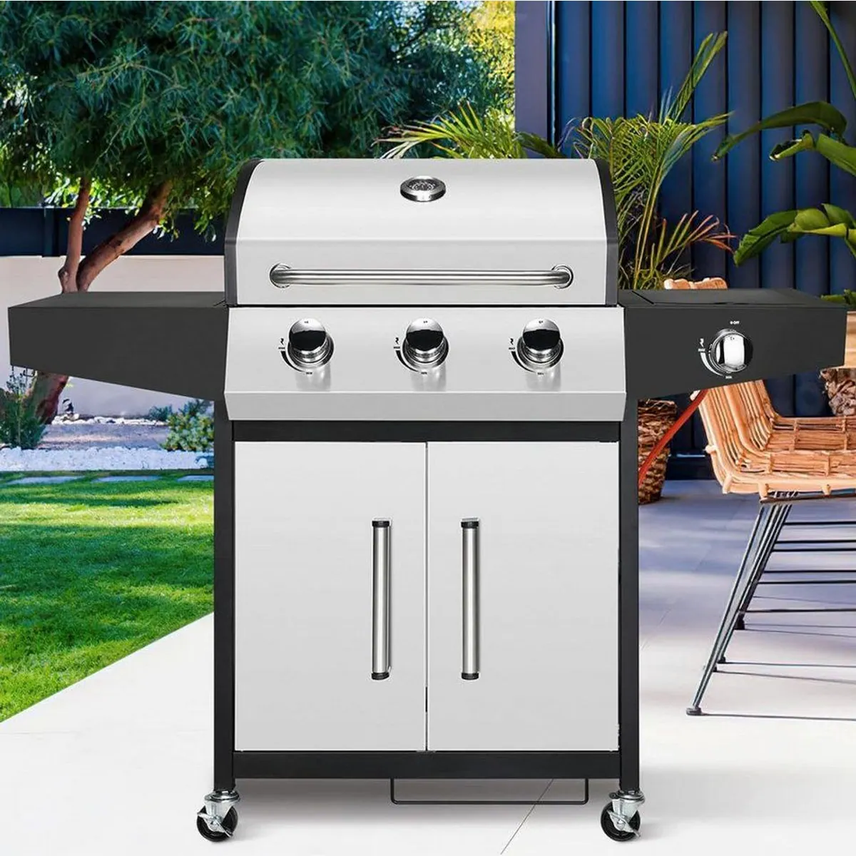 TLGREEN Gasgrill 3+1, 13,5 kW Leistung, Edelstahl, Seitenkochfeld & Thermometer 5