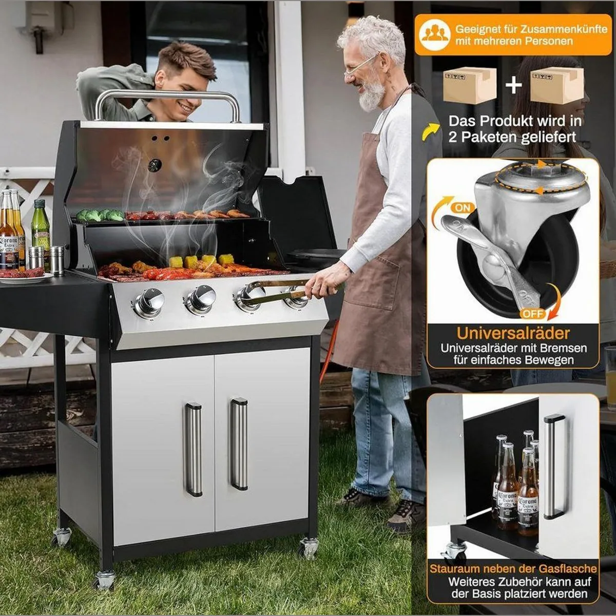 TLGREEN Gasgrill 4+1 Brenner, 15 kW Heizleistung, vielseitiger Grillwagen für BBQ und Camping 2