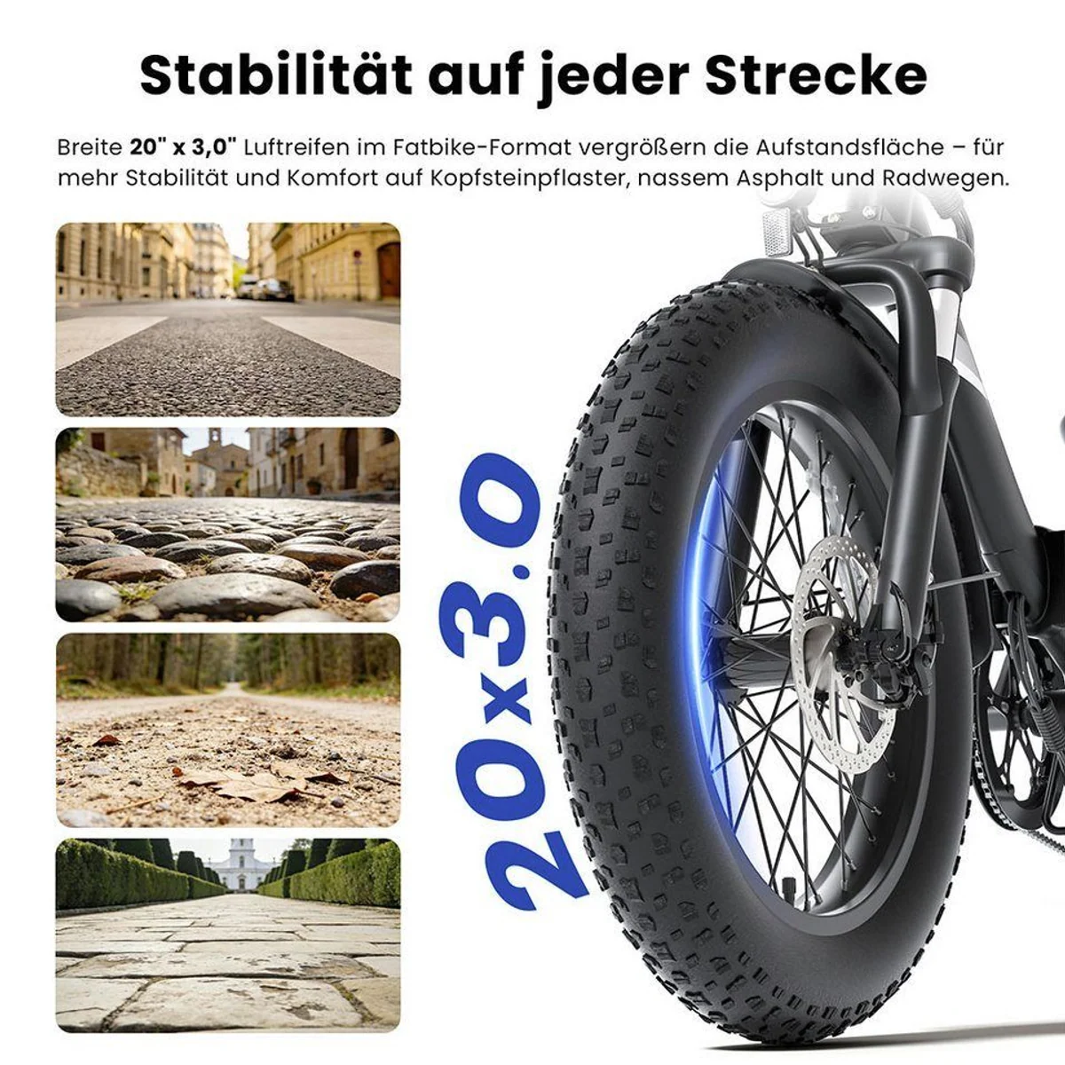 Touroll S3 Elektro-Fatbike 20 Zoll, leistungsstarker Motor, abnehmbarer Akku, klappbar 4