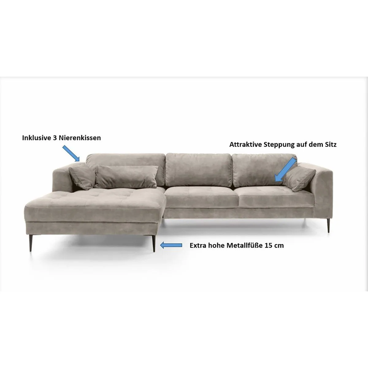 TRENDMANUFAKTUR Ecksofa Luzi, elegante L-Form, mit Schlaffunktion & Bettkasten 3