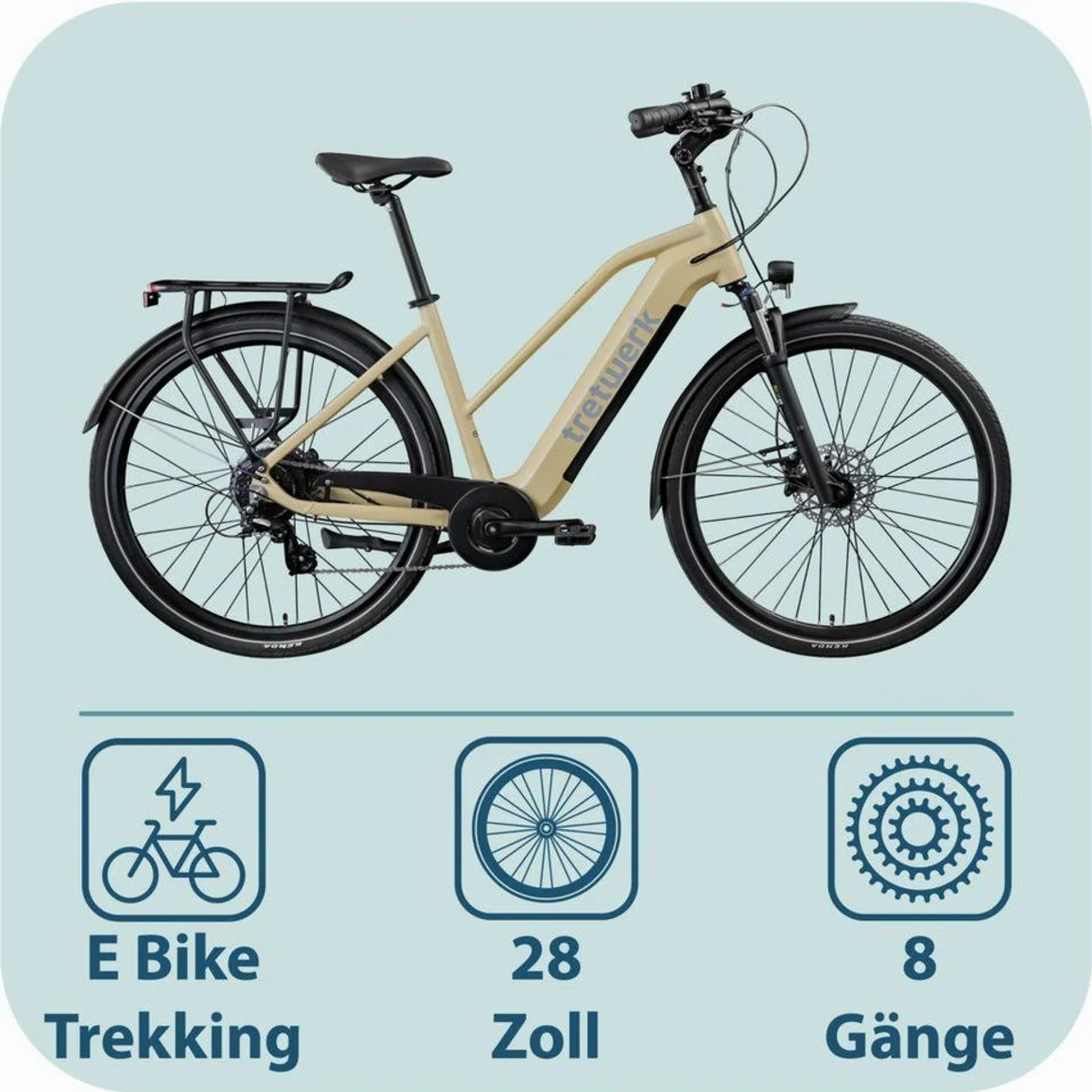 Tretwerk Onyx E-Bike Trekkingrad, kraftvoller Heckmotor, 8-Gang Shimano Schaltung — 540 Wh Akku 2