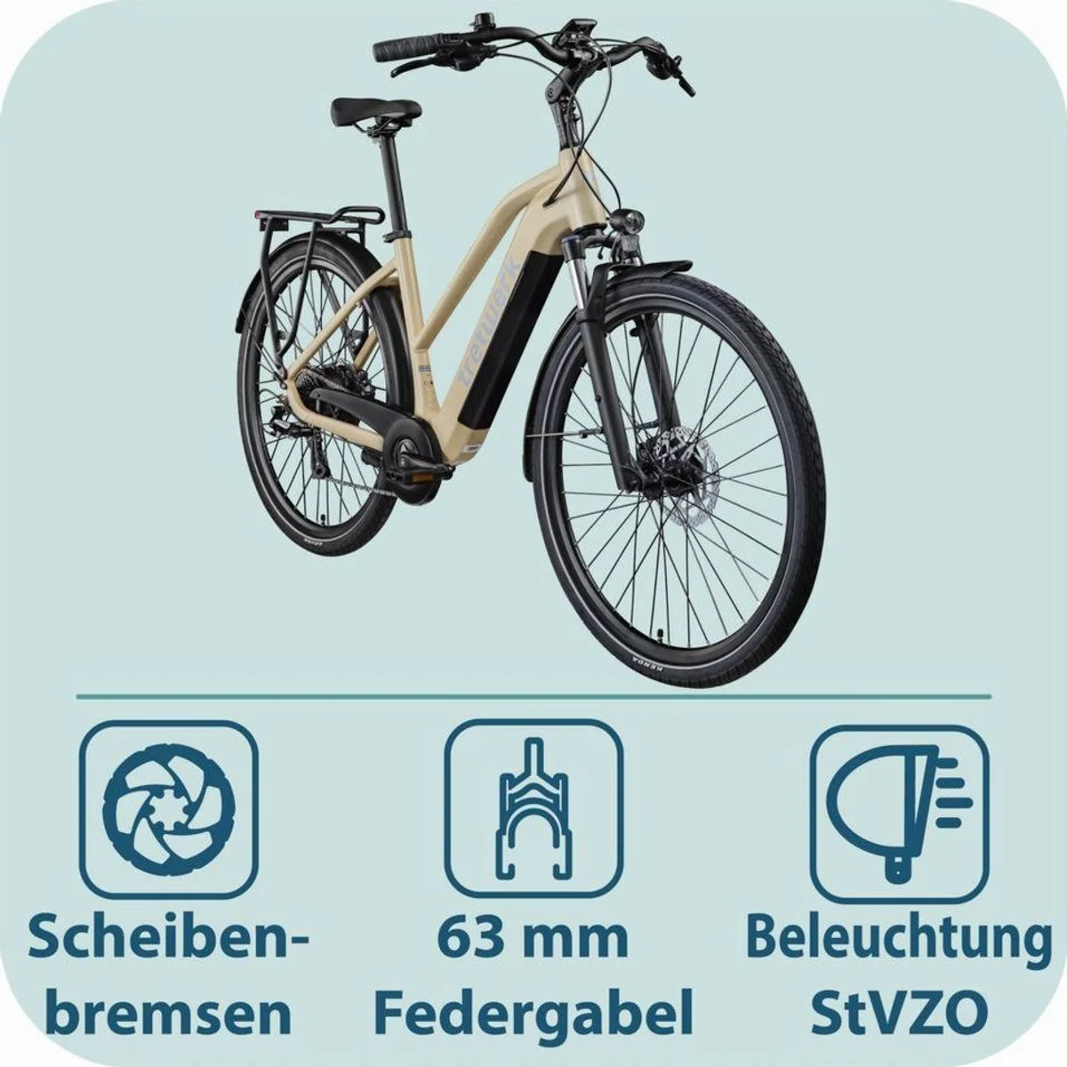 Tretwerk Onyx E-Bike Trekkingrad, kraftvoller Heckmotor, 8-Gang Shimano Schaltung — 540 Wh Akku 3