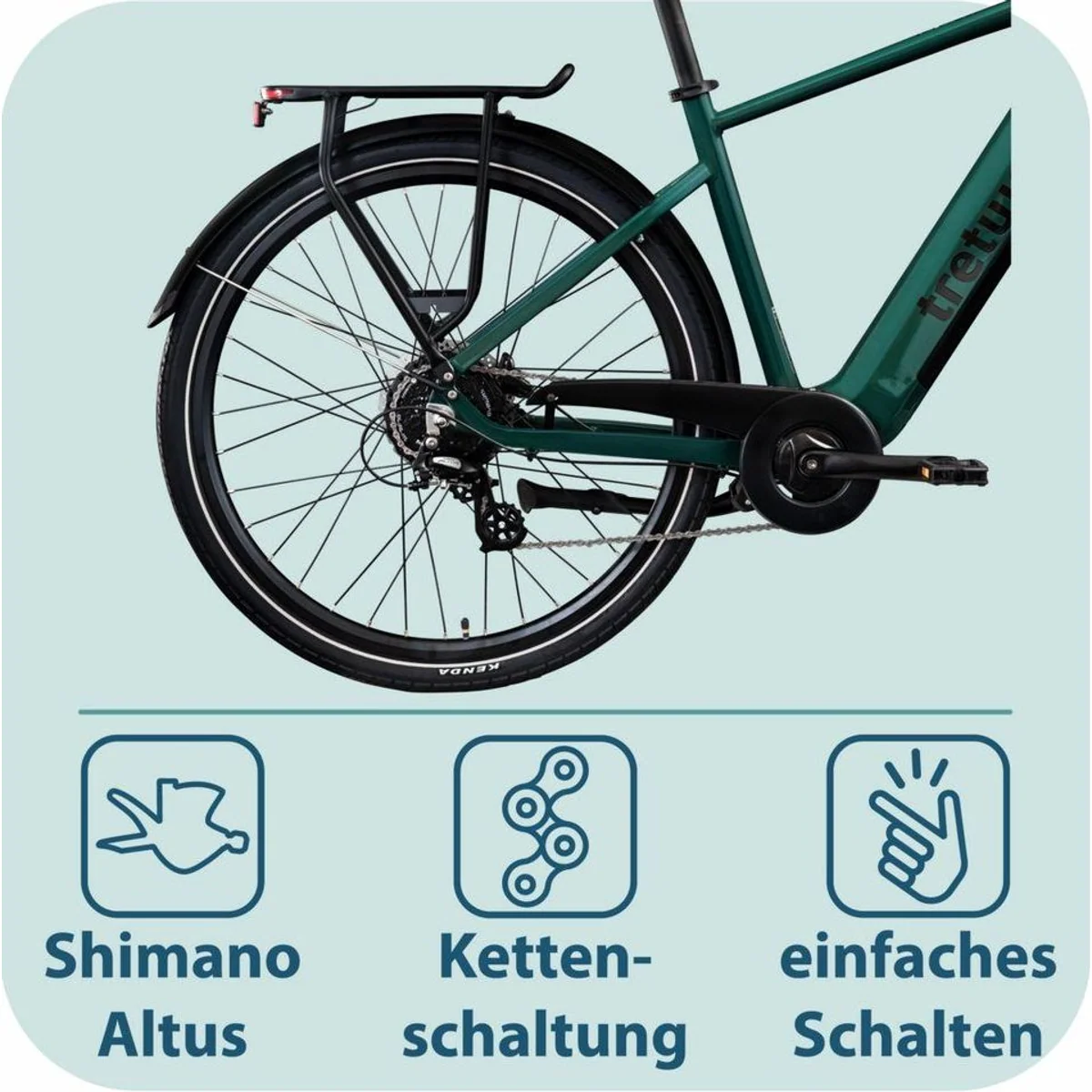 Tretwerk Onyx E-Bike Trekkingrad, 8-Gang Shimano Altus, Heckmotor, 540 Wh 4