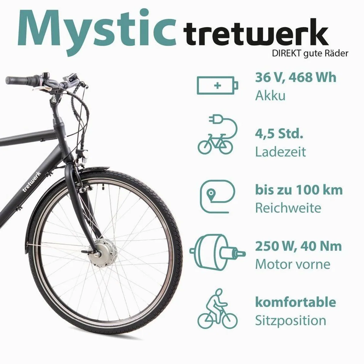 Tretwerk E-Bike Trekkingrad Mystic, 7 Gang, 468 Wh, komfortabel & vielseitig 2