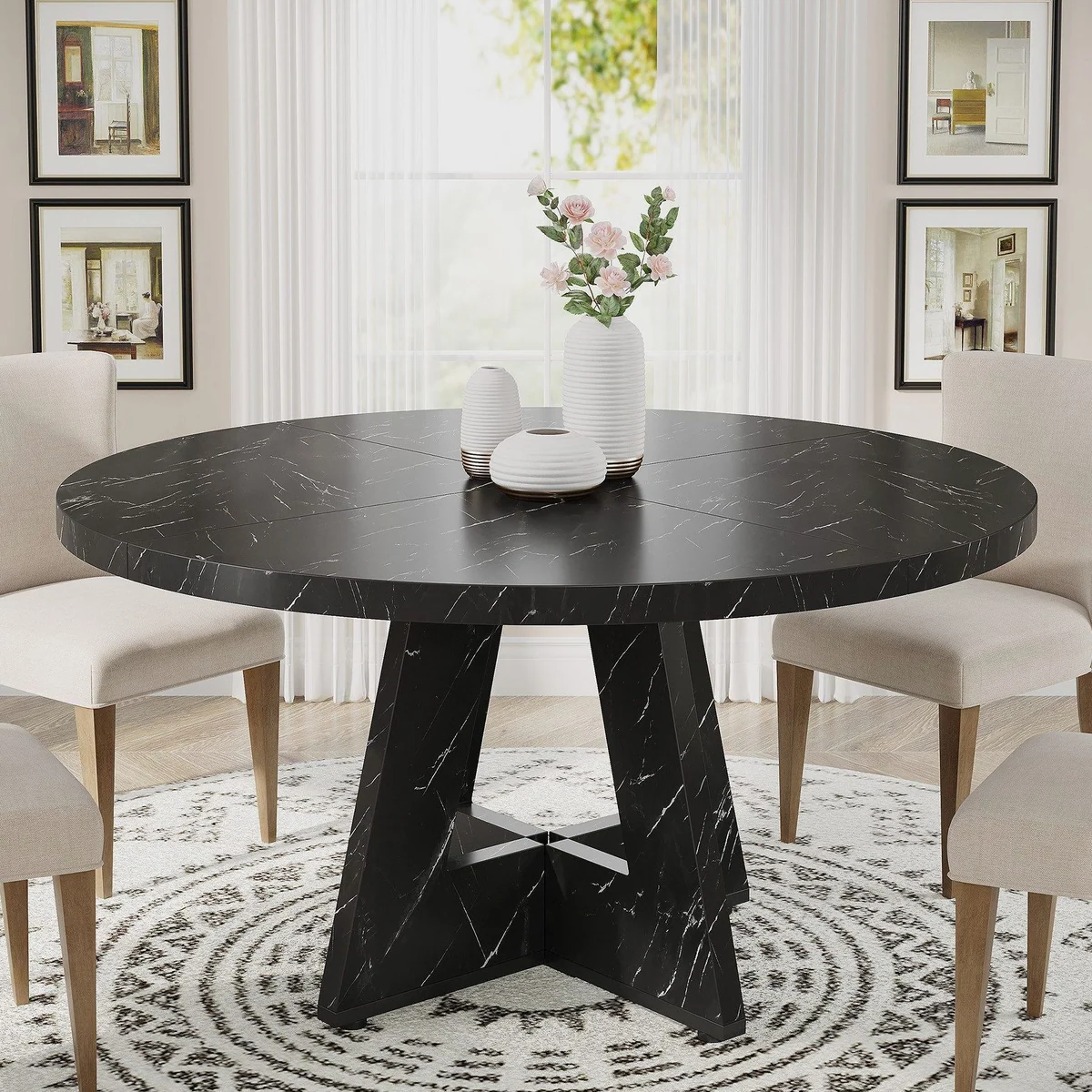Tribesigns Runder Esstisch, 120 cm Durchmesser, stilvolles Design für Esszimmer und Wohnzimmer