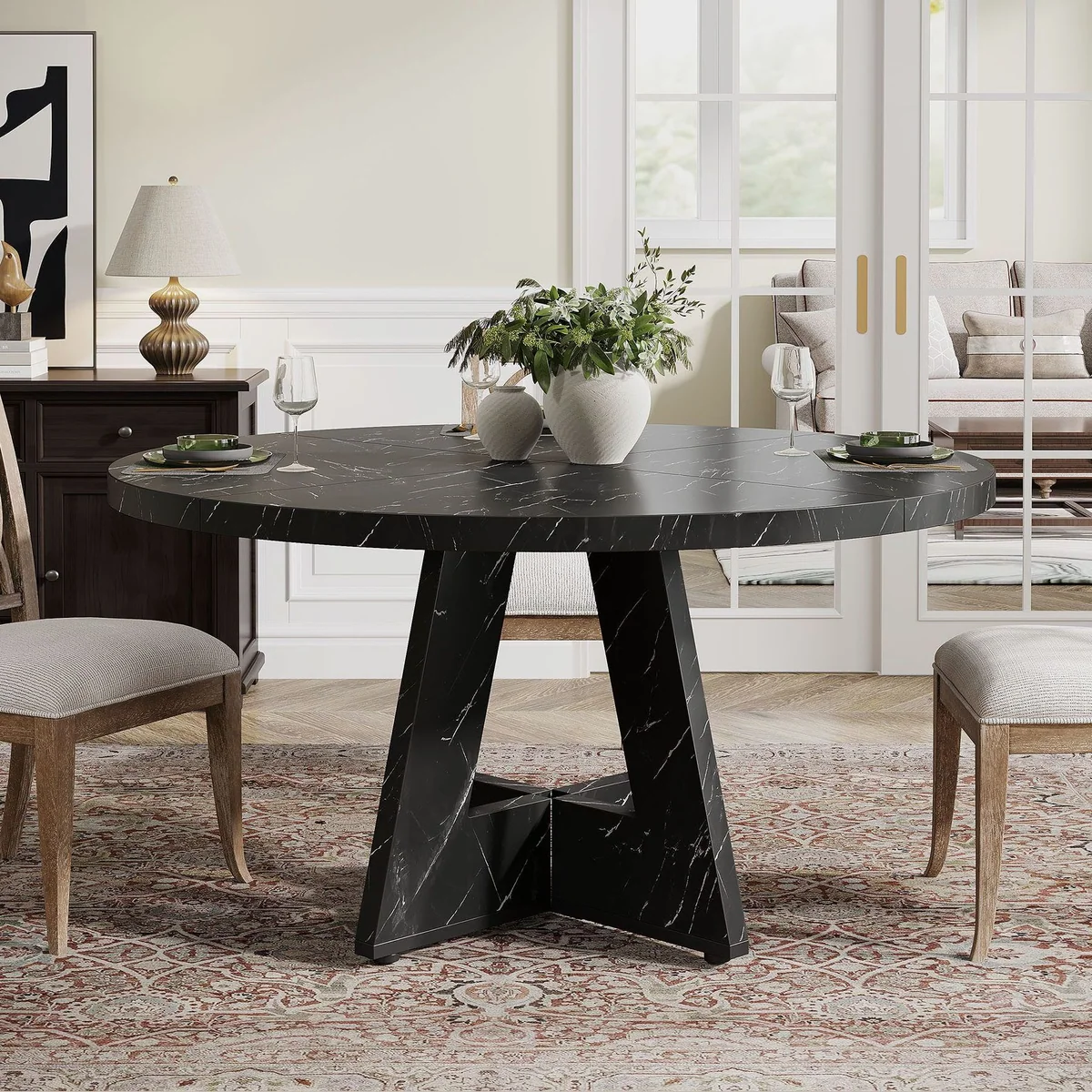 Tribesigns Runder Esstisch, 120 cm Durchmesser, stilvolles Design für Esszimmer und Wohnzimmer 4