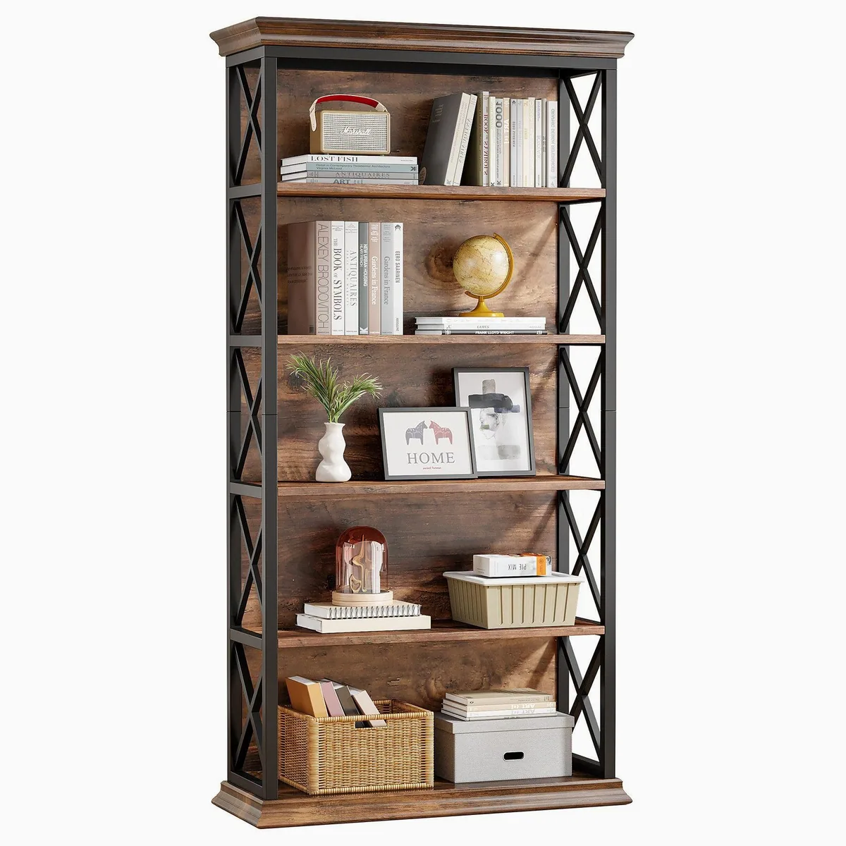 Tribesigns Bücherregal 180 cm, 6-stöckiges Design mit Holz und Metallrahmen