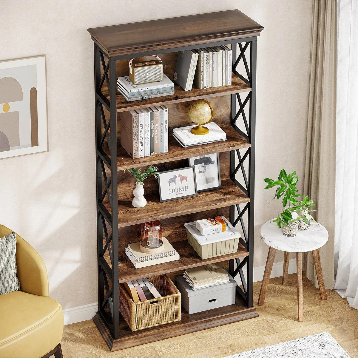Tribesigns Bücherregal 180 cm, 6-stöckiges Design mit Holz und Metallrahmen 3