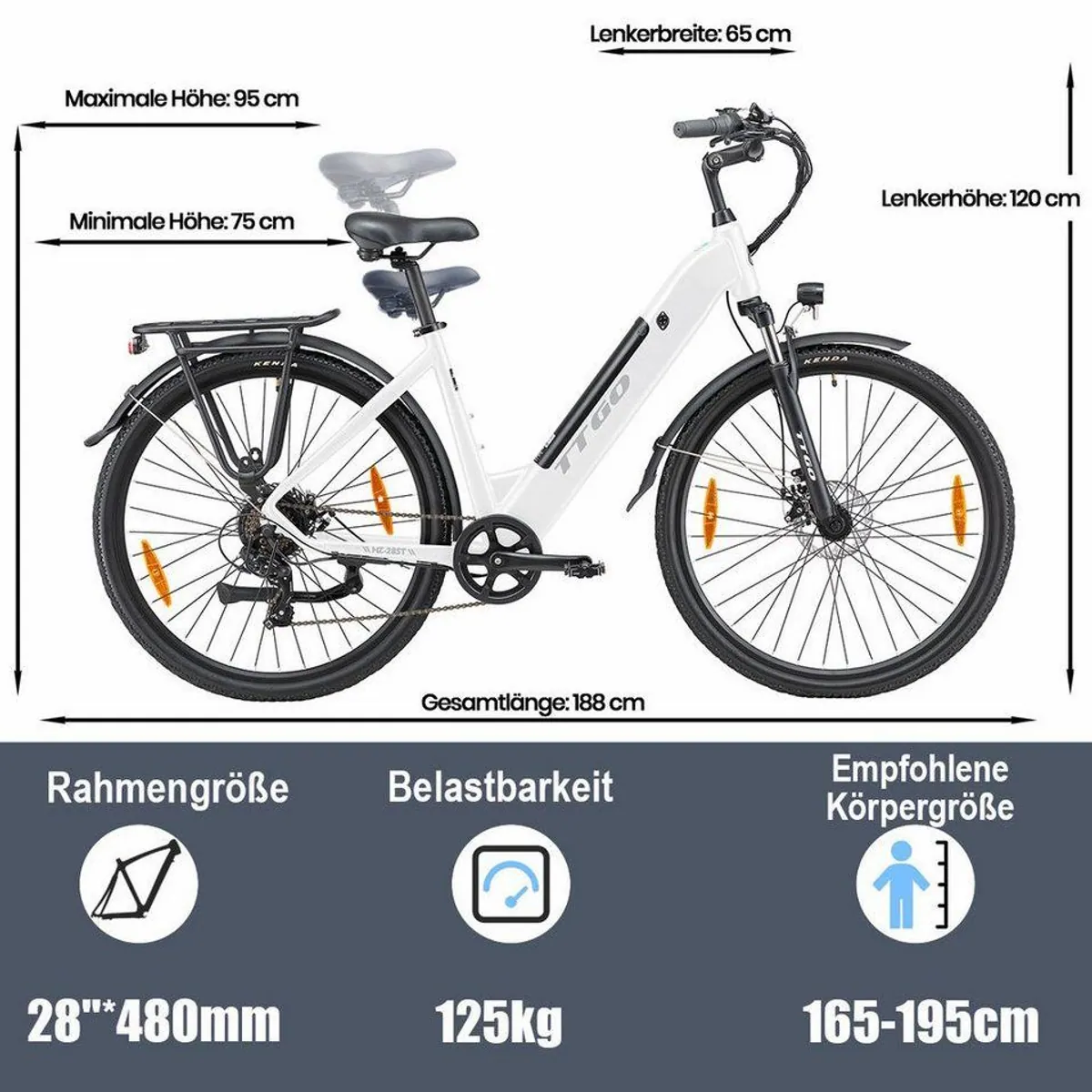 TTGO HZ-28TS E-Bike, Aluminium-Tiefrahmen, 720 Wh Akku, 28 Zoll 2
