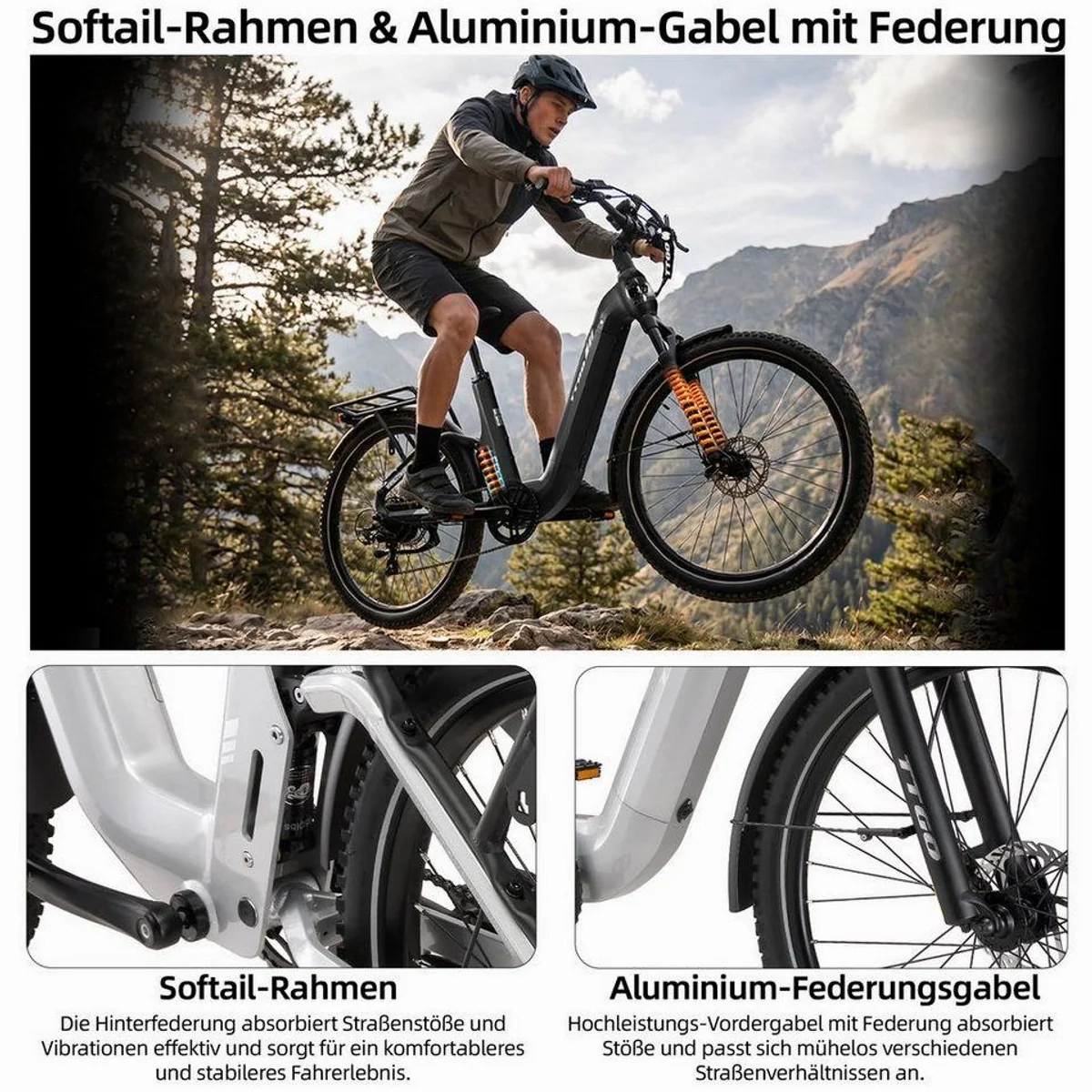 TTGO E-Bike Cityrad 28 Zoll, vollgefederte, komfortable Fahrt, 120 km Reichweite 3