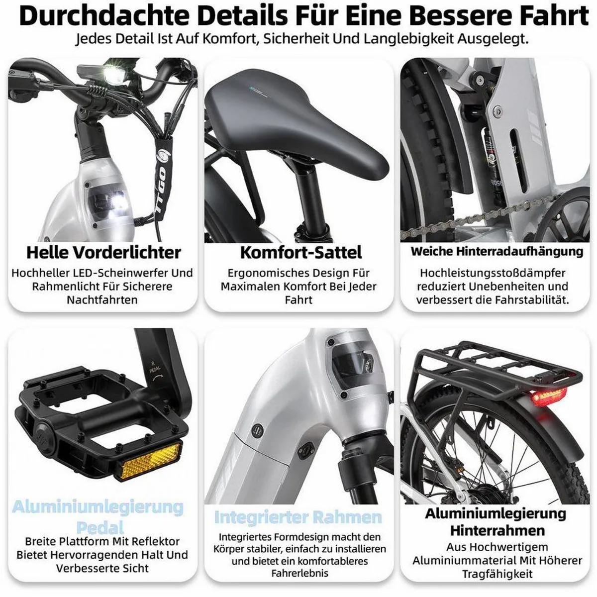 TTGO E-Bike Cityrad 28 Zoll, vollgefederte, komfortable Fahrt, 120 km Reichweite 4
