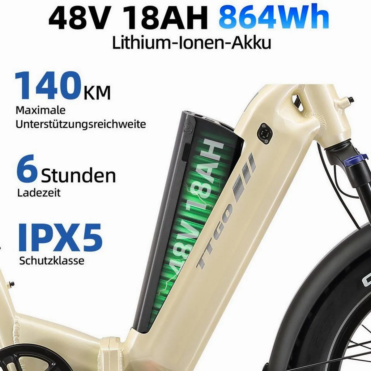 TTGO F6B Klapprad E-Bike, 70 Nm Motor, 864 Wh Akku, 140 km Reichweite 4