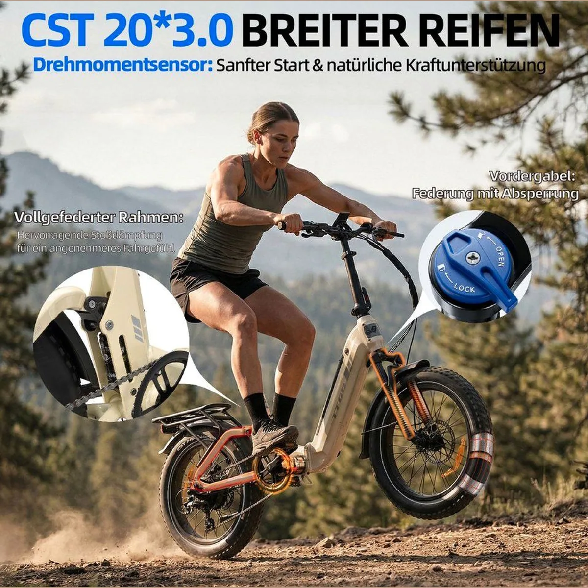 TTGO E-Bike Klapprad 20 Zoll, vollgefederter Rahmen, 70Nm Hinterradmotor 3