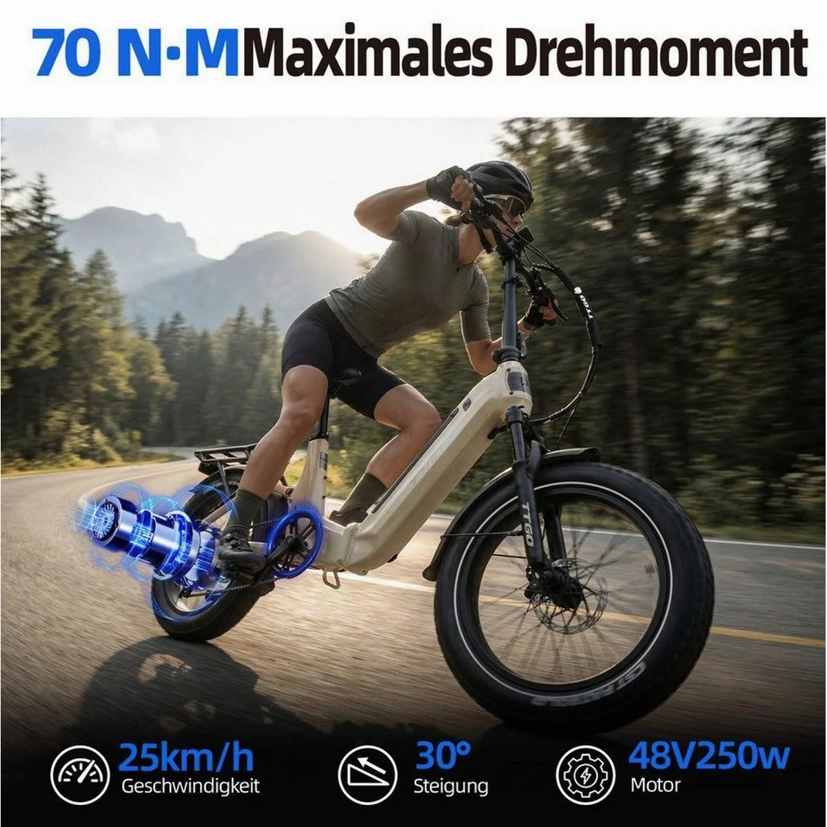 TTGO E-Bike Klapprad 20 Zoll, vollgefederter Rahmen, 70Nm Hinterradmotor 4