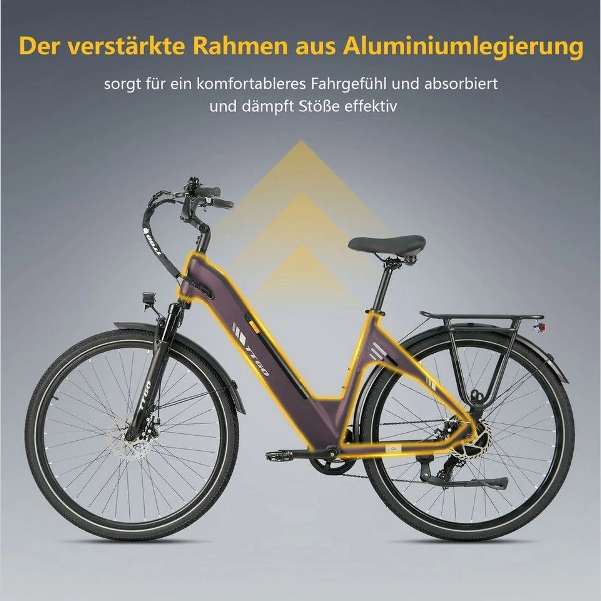 TTGO E-Bike Cityrad, 28 Zoll, 120 km Reichweite, 7-Gang Shimano 2