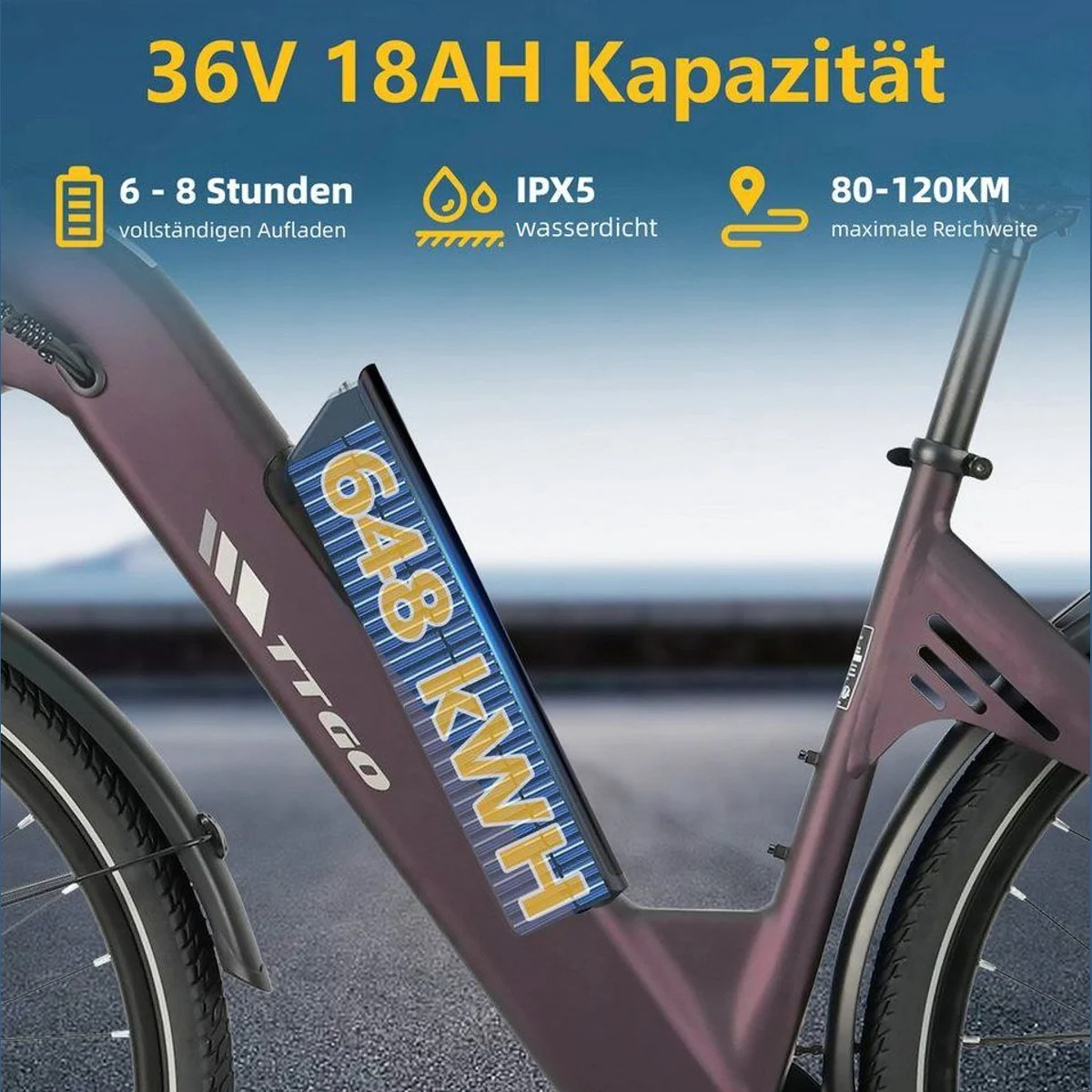 TTGO E-Bike Cityrad, 28 Zoll, 120 km Reichweite, 7-Gang Shimano 4