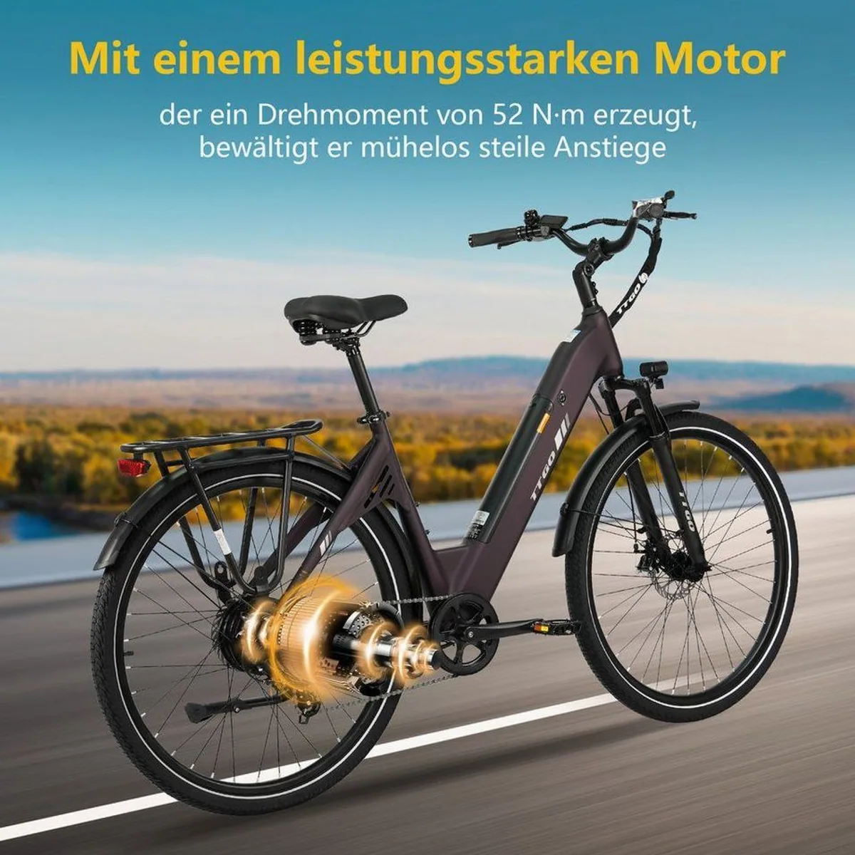TTGO E-Bike Cityrad, 28 Zoll, 120 km Reichweite, 7-Gang Shimano 5