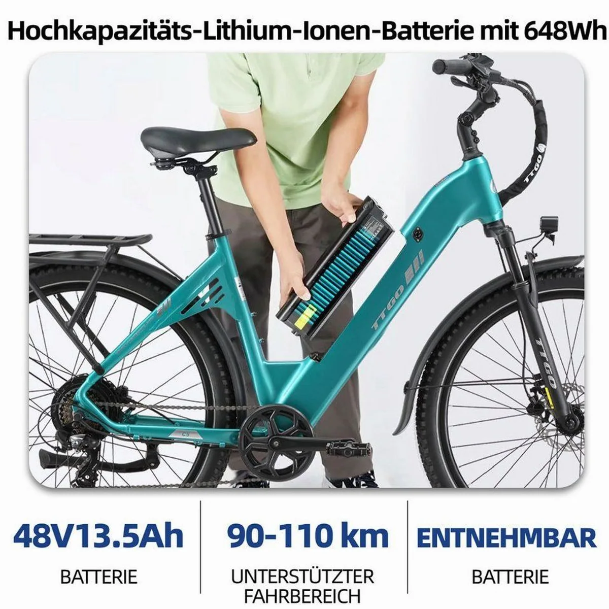 TTGO E-Bike Cityrad, 110 km Reichweite, 70 Nm Hinterradmotor, Shimano 7-Gang, Hydraulische Bremsen 3