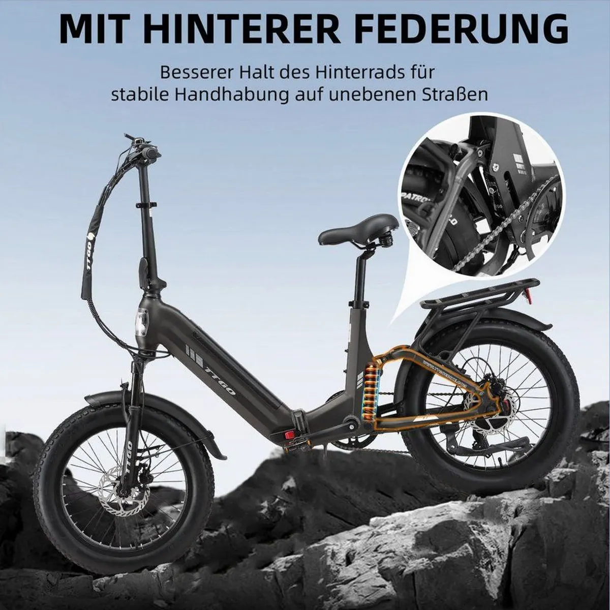 TTGO E-Bike Klapprad 20 Zoll, vollgefederte Softtail-Konstruktion, 70Nm Drehmoment, 720Wh Akku 2