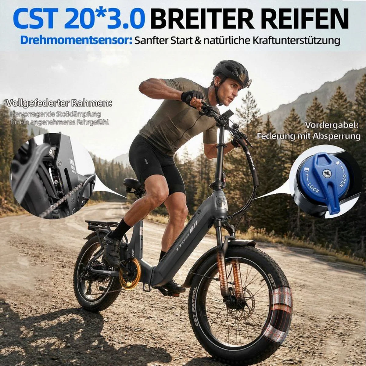 TTGO E-Bike Klapprad 20 Zoll, vollgefederte Softtail-Konstruktion, 70Nm Drehmoment, 720Wh Akku 3