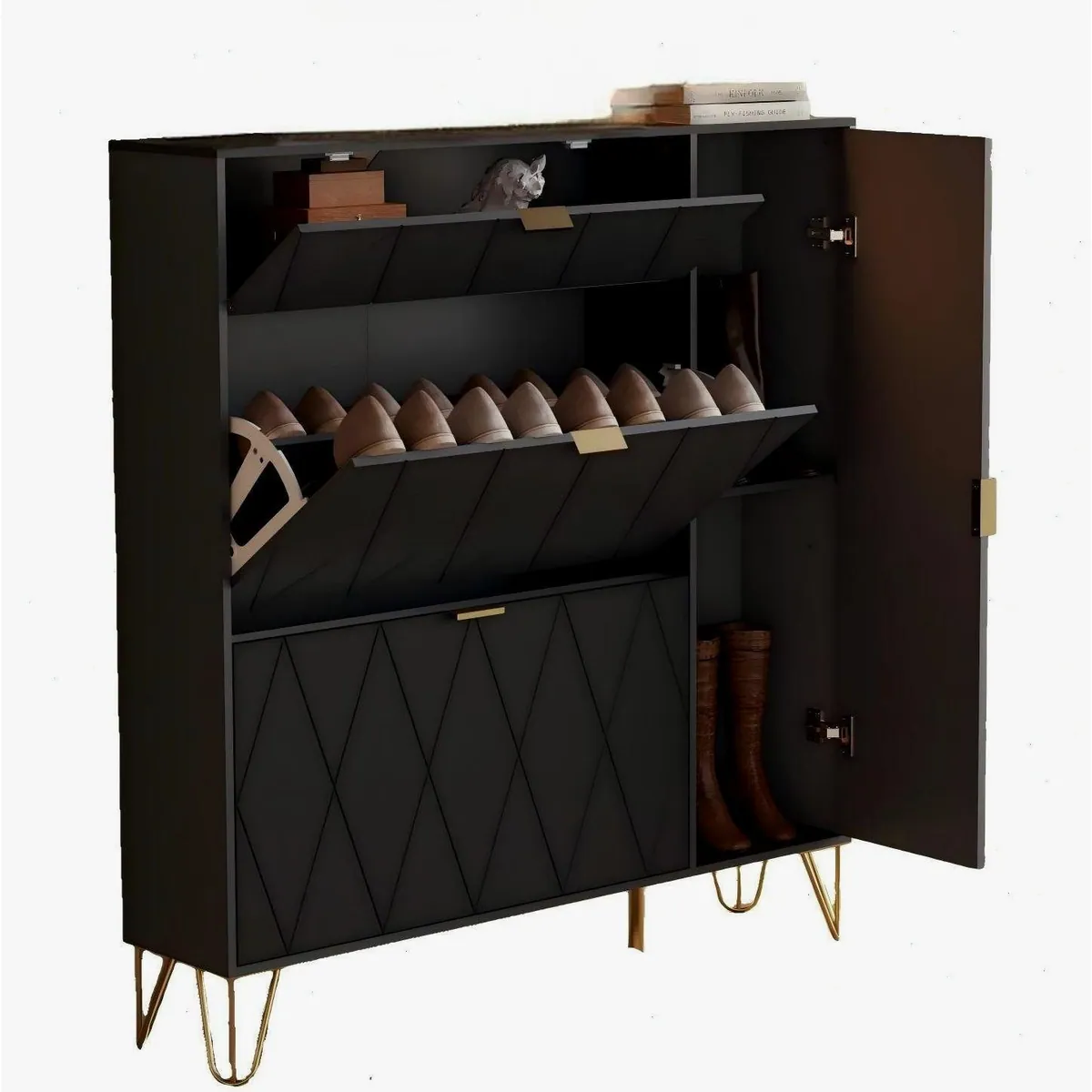 UEV Schuhschrank mit 4 Klappen, skandinavisches Design, vielseitiger Stauraum