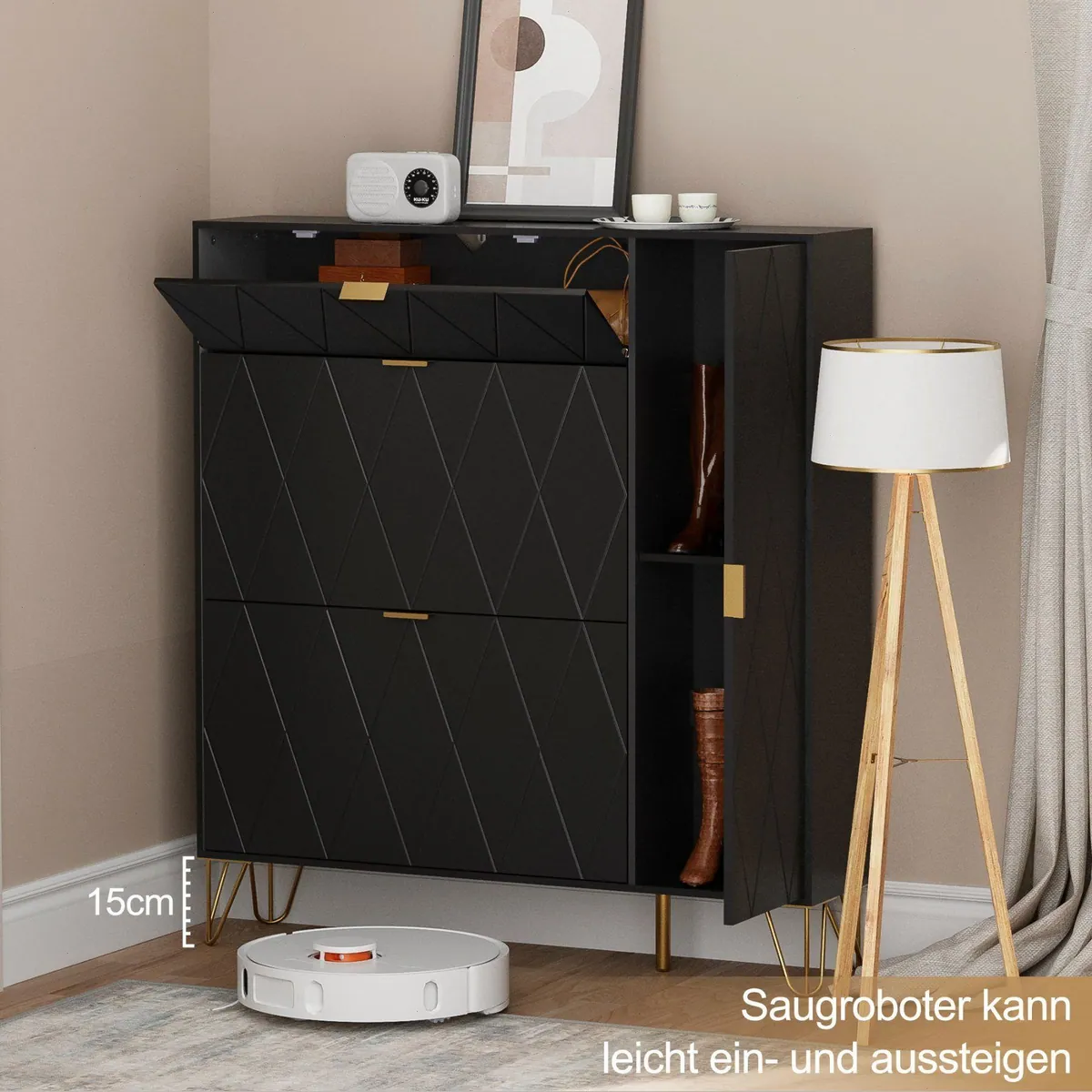 UEV Schuhschrank mit 4 Klappen, skandinavisches Design, vielseitiger Stauraum 4