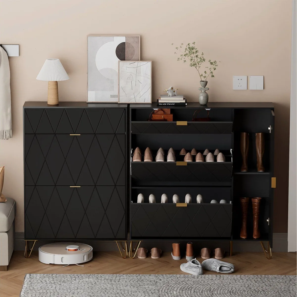 UEV Schuhschrank mit 4 Klappen, skandinavisches Design, vielseitiger Stauraum 5