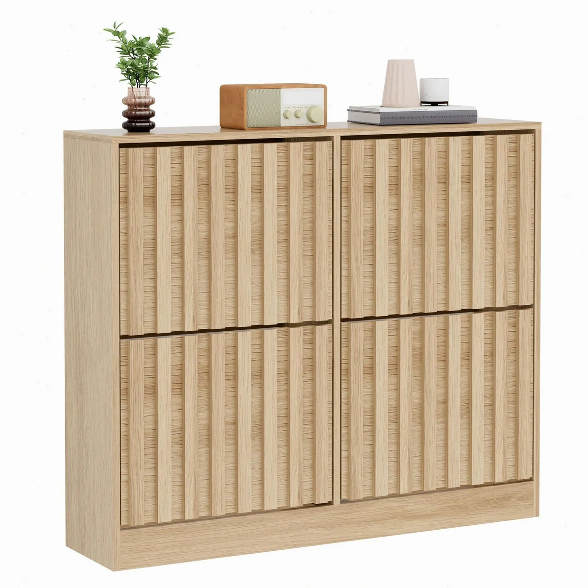 UEV Schuhschrank mit 4 Klappen, schlankes Design, verstellbare Trennwände