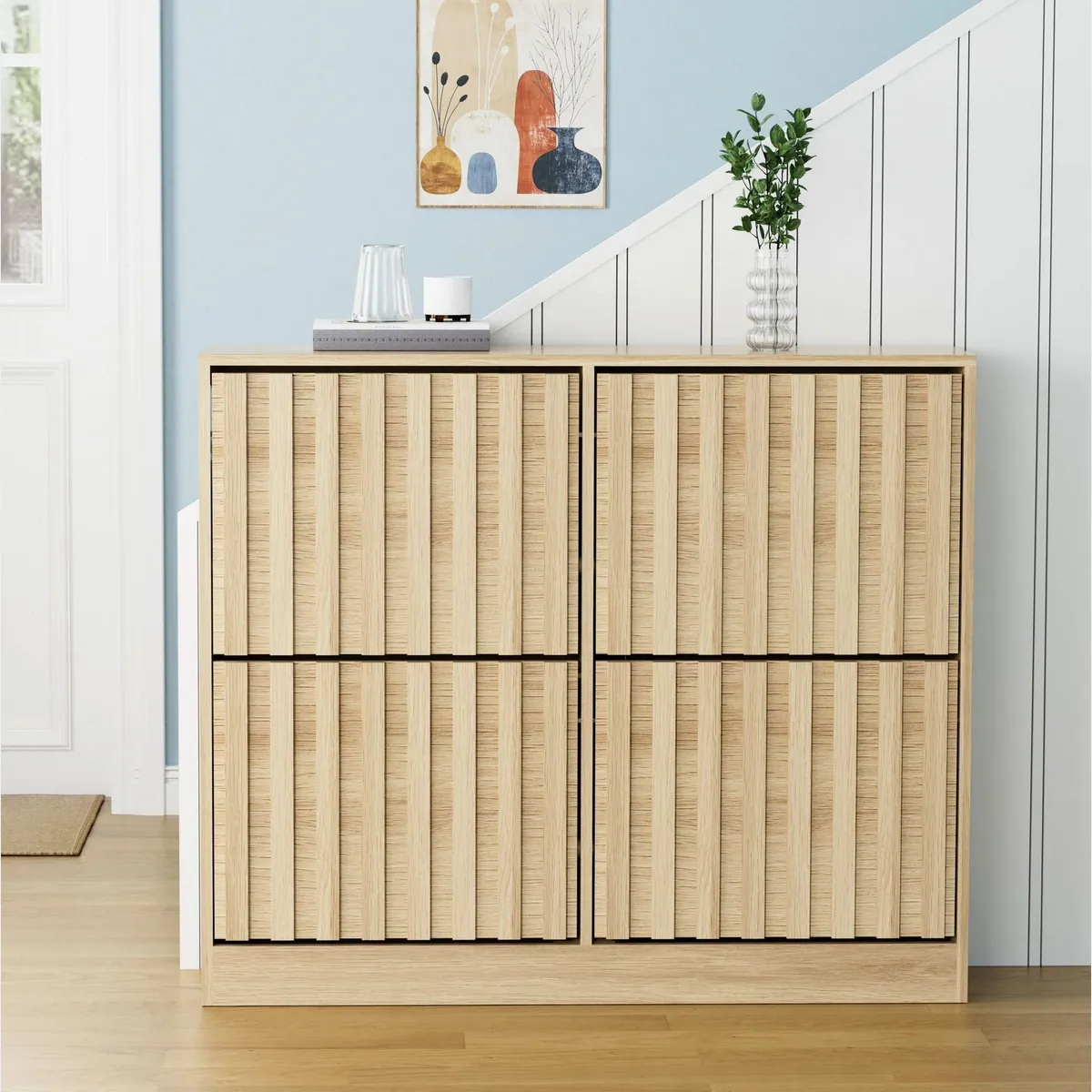 UEV Schuhschrank mit 4 Klappen, schlankes Design, verstellbare Trennwände 2