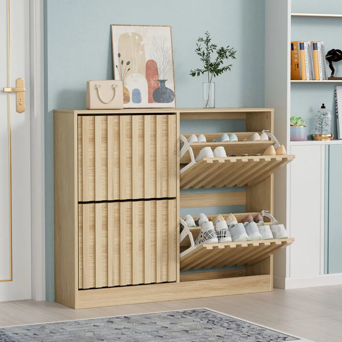 UEV Schuhschrank mit 4 Klappen, schlankes Design, verstellbare Trennwände 3