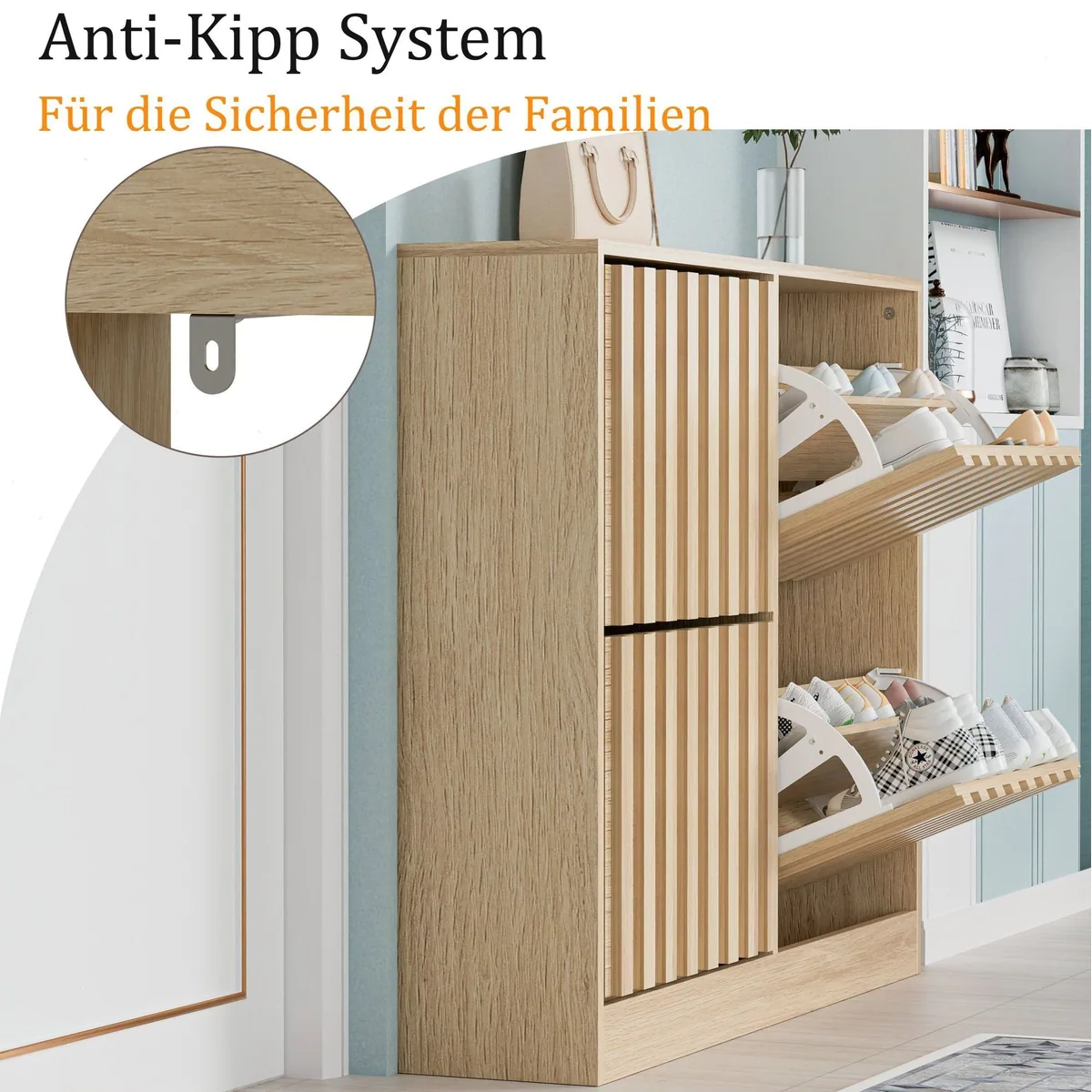 UEV Schuhschrank mit 4 Klappen, schlankes Design, verstellbare Trennwände 4