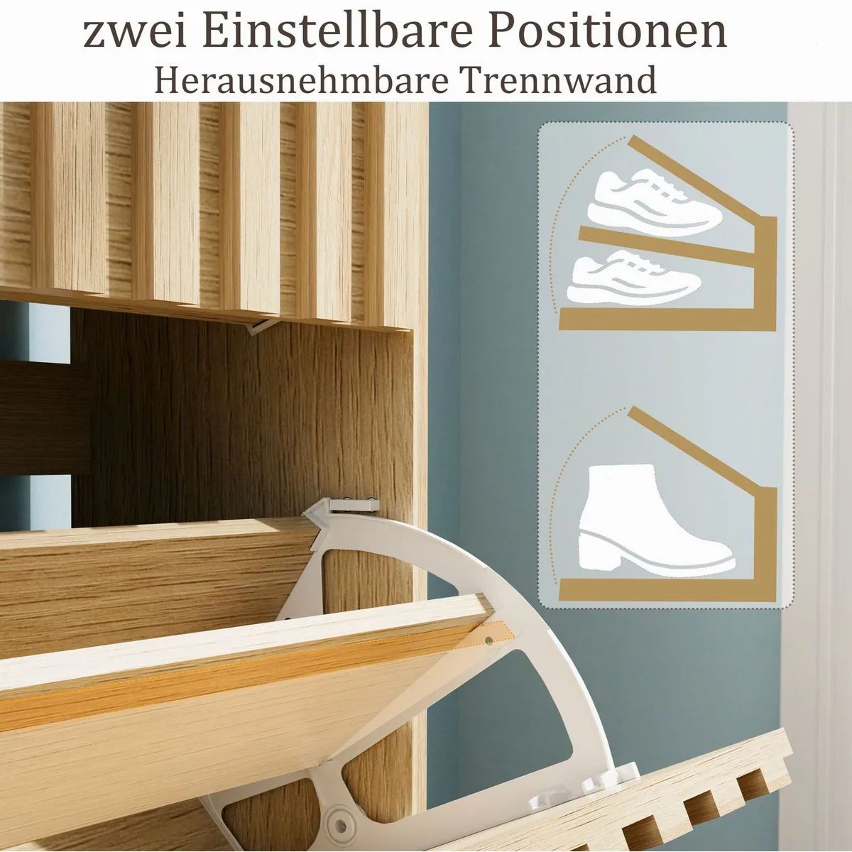 UEV Schuhschrank mit 4 Klappen, schlankes Design, verstellbare Trennwände 5
