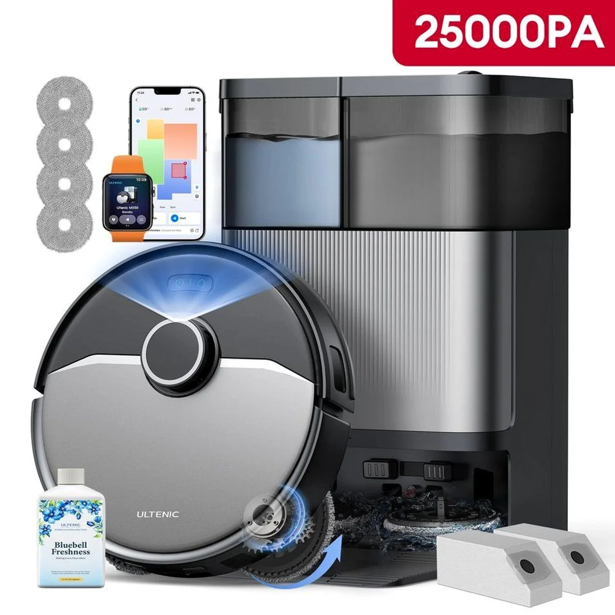 Ultenic MX50 Nass-Trocken-Saugroboter, 25000 Pa Saugkraft, 9-in-1 Automatikstation